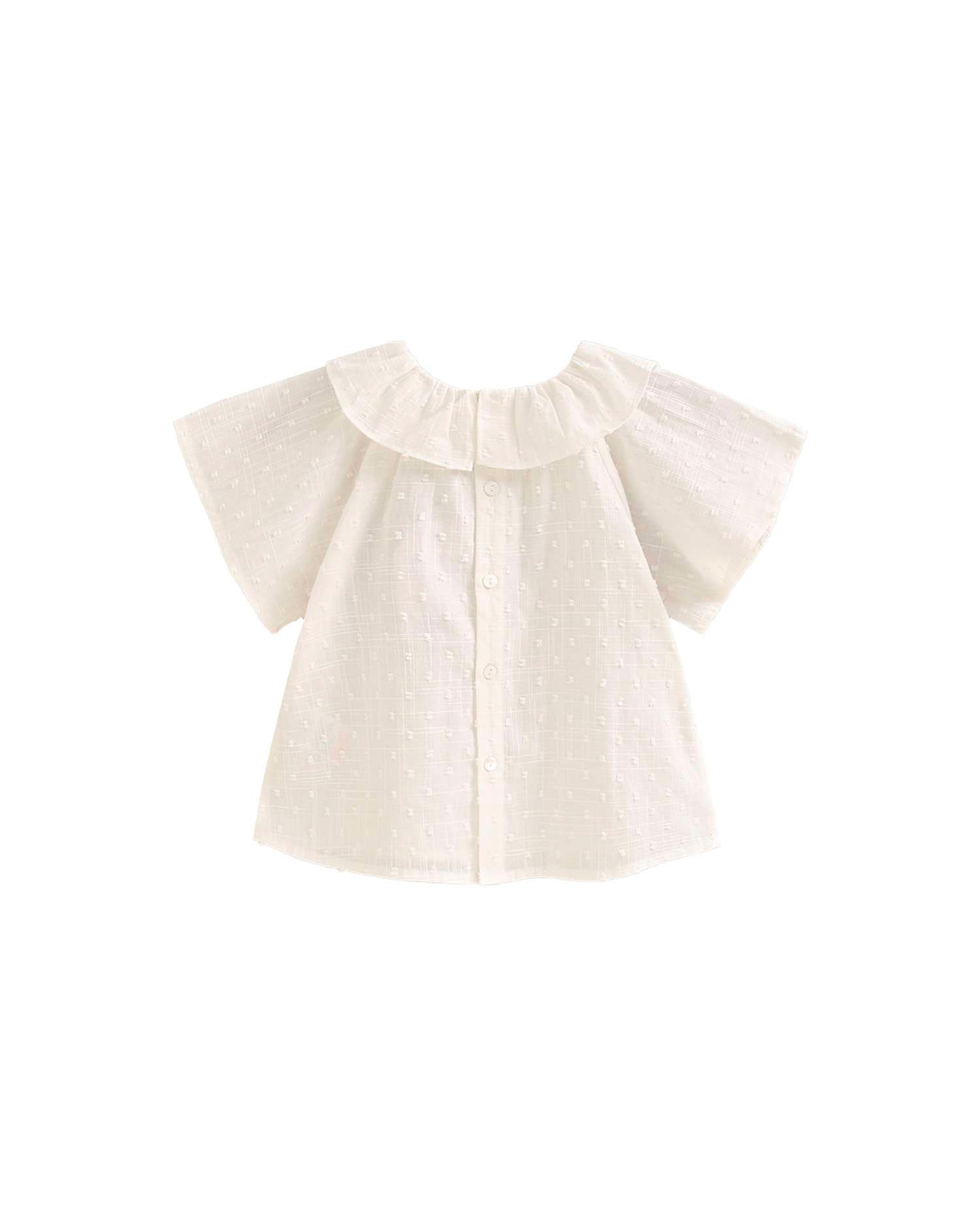 Blusa Infantil Plumeti com Gola Folho Branco-2