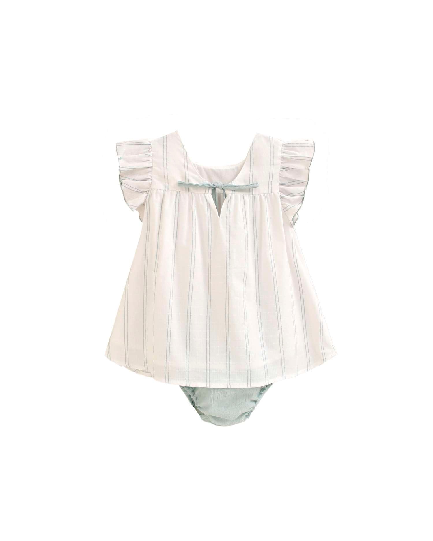 Vestido para Bebé Às Riscas com Gola em Conjunto Dadati Branco-2