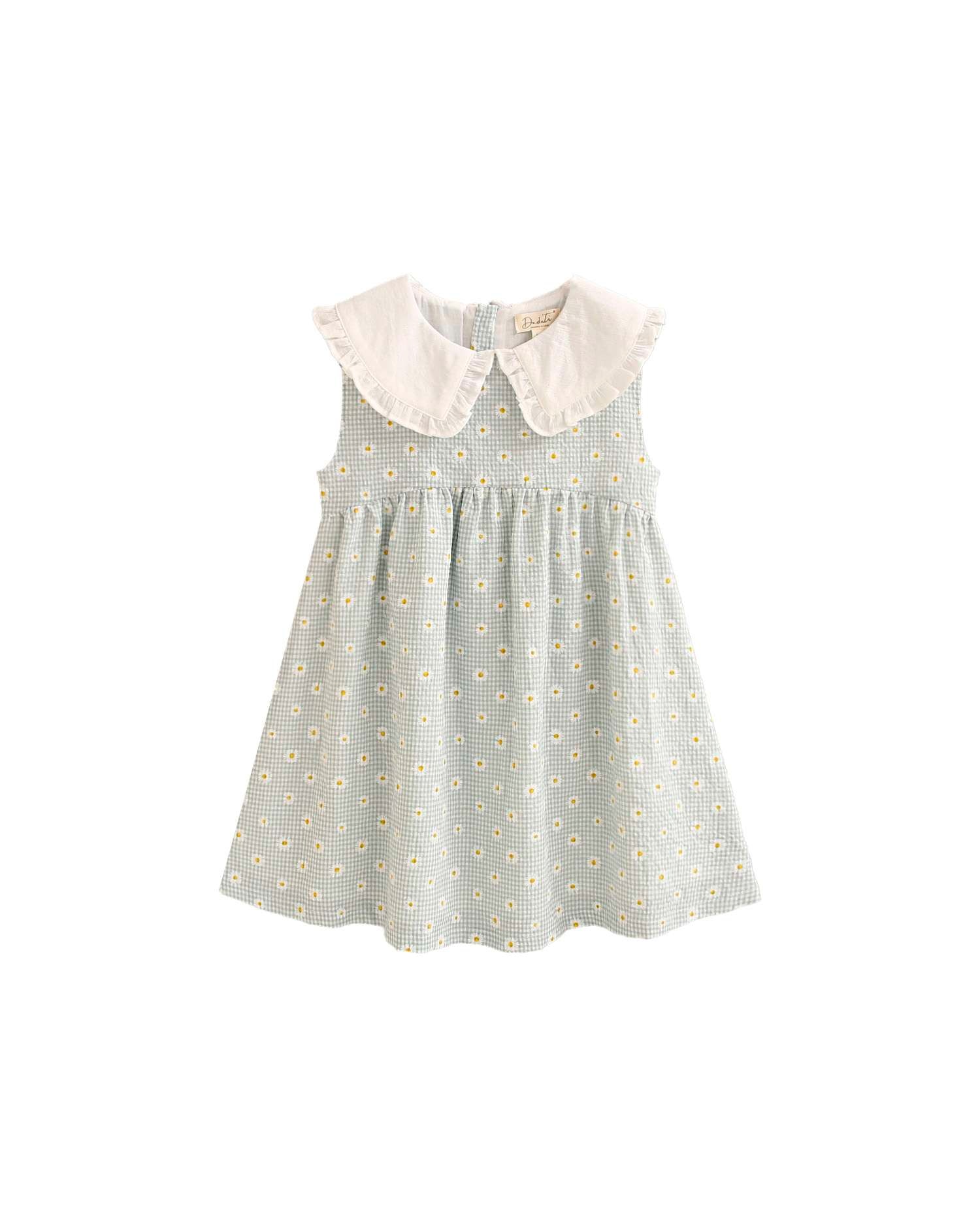 Vestido Infantil Aos Quadrados Vichy e Margaridas Dadati Verde-claro-1