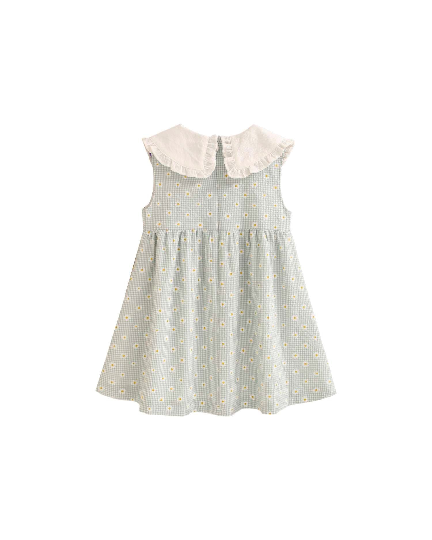 Vestido Infantil Aos Quadrados Vichy e Margaridas Dadati Verde-claro-2