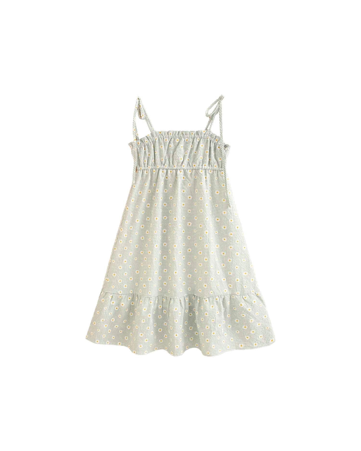 Vestido Infantil Aos Quadrados em Verde com Margaridas Verde-1