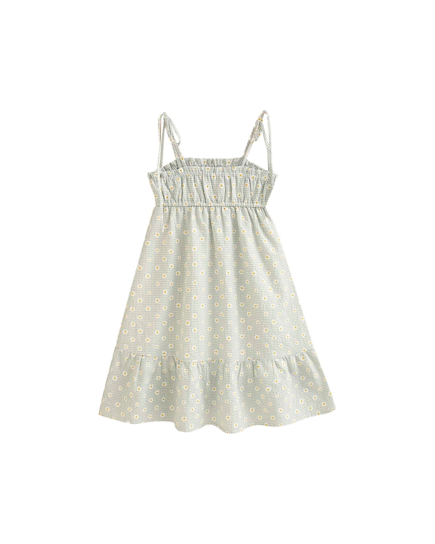 Vestido Infantil Aos Quadrados em Verde com Margaridas Verde-2
