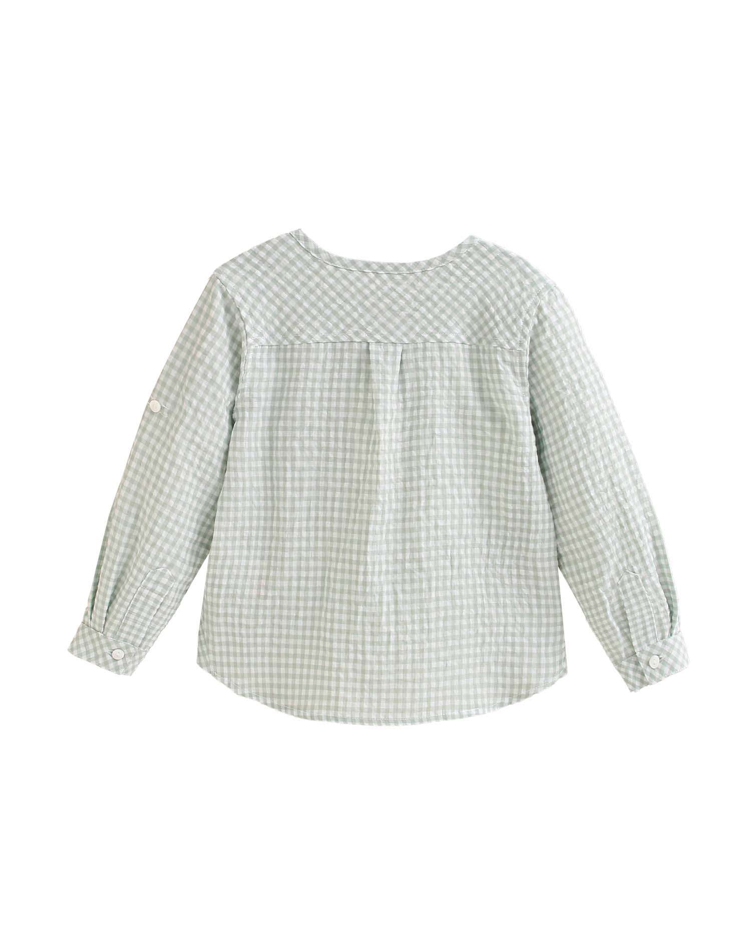 Camisa Infantil de Manga Comprida Aos Quadrados Vichy Verde-claro-2