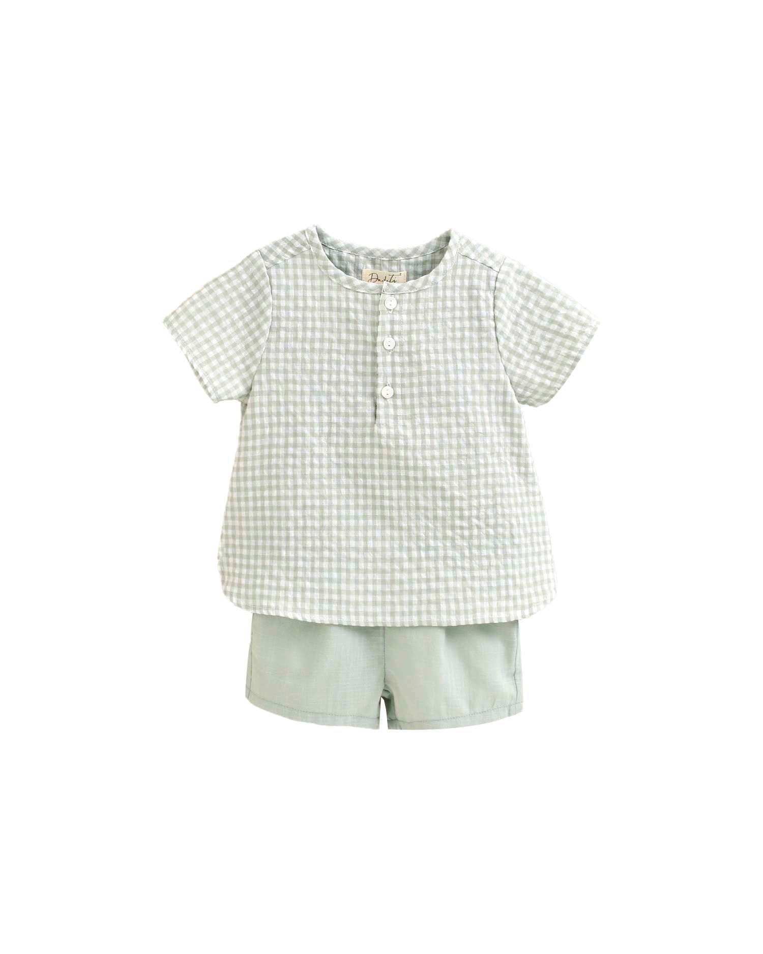 Conjunto para Bebé de Camisa Aos Quadrados Vichy e Calções Dadati Verde-claro-1