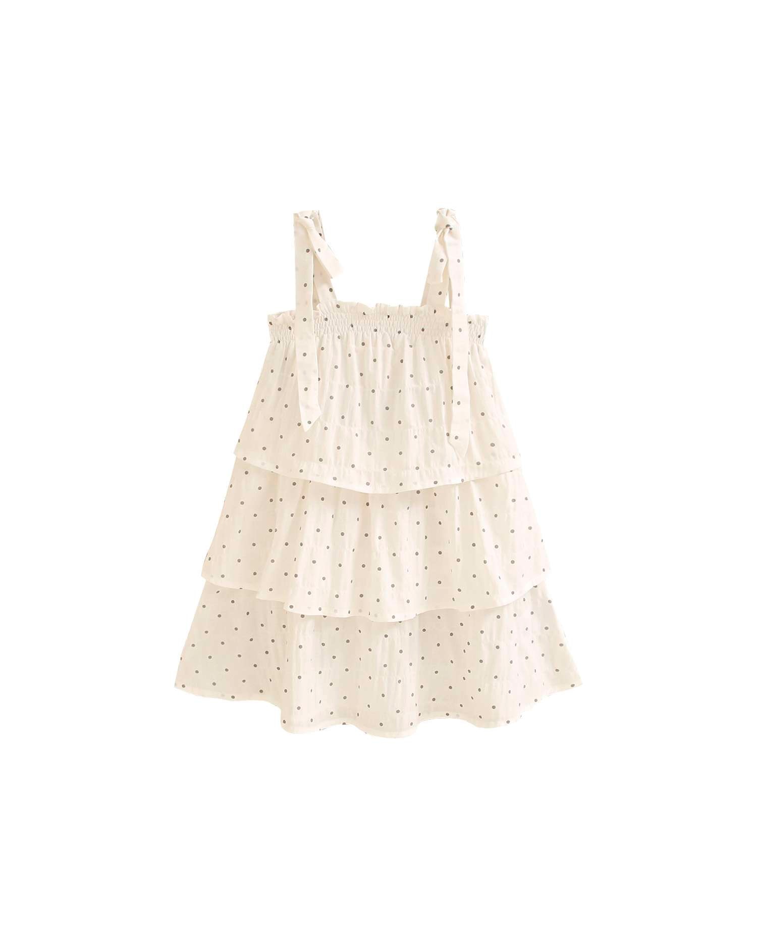 Vestido Infantil com Folhos e Estampado de Bolinhas Branco-2