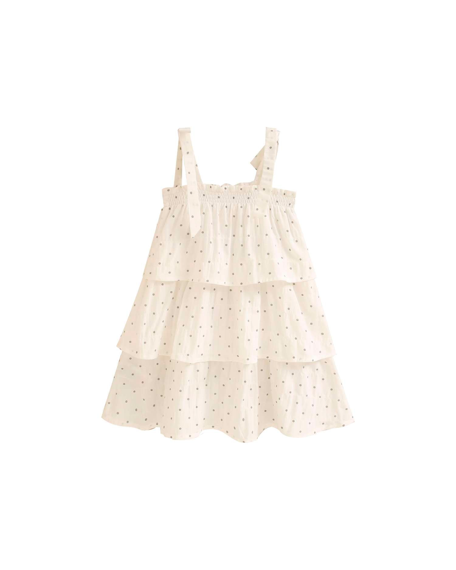 Vestido Infantil com Folhos e Estampado de Bolinhas Branco-3