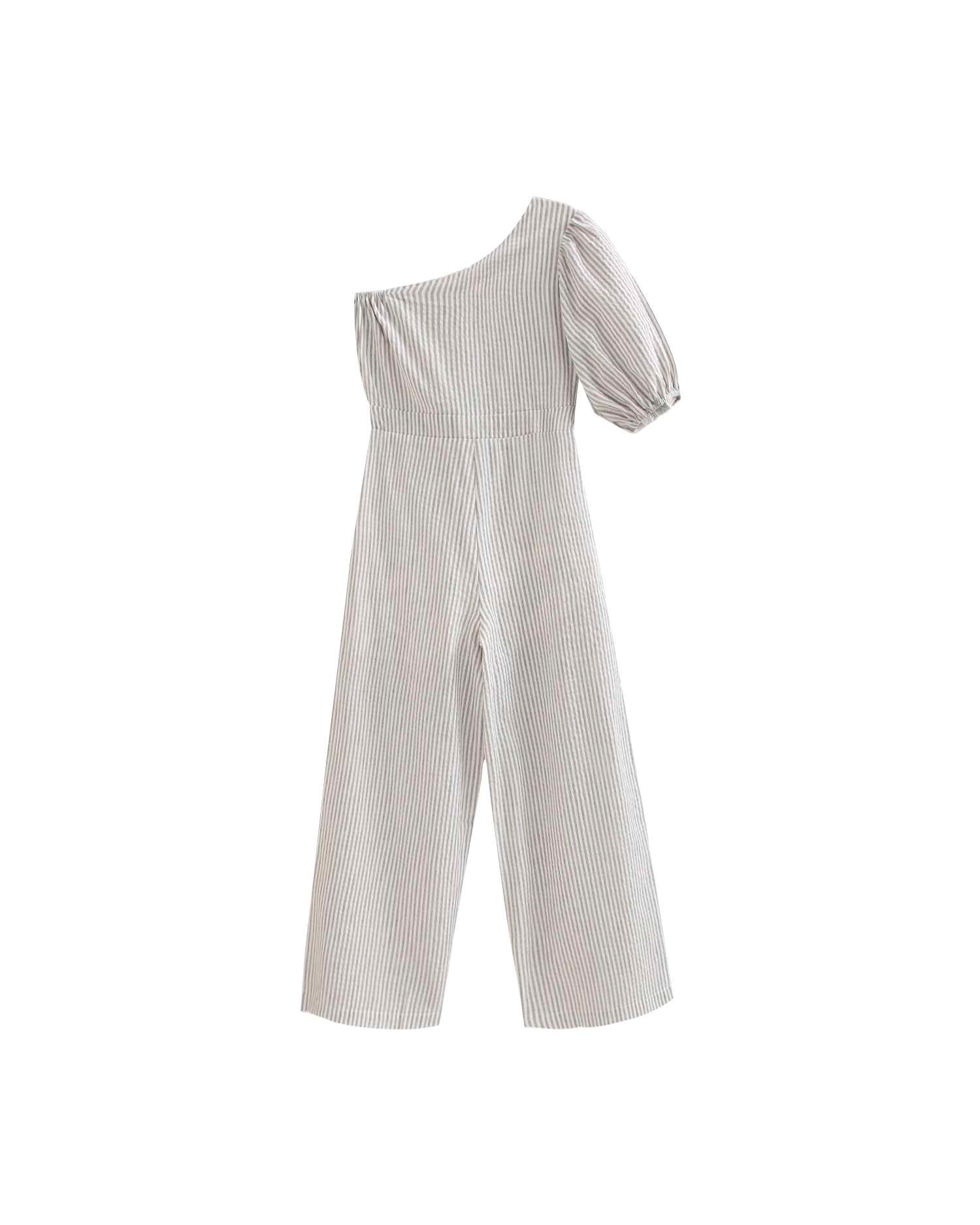 Macacão Infantil Assimétrico Às Riscas Cinzento-claro-2