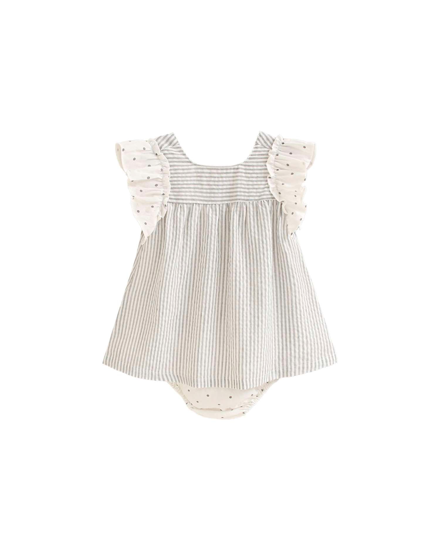 Vestido para Bebé Às Riscas com Gola em Conjunto Dadati Cinzento-claro-1