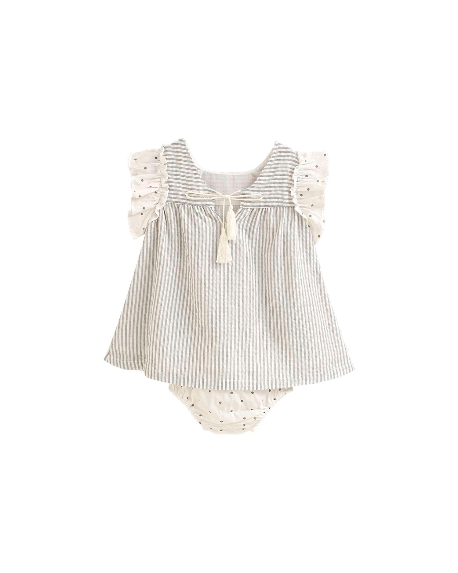 Vestido para Bebé Às Riscas com Gola em Conjunto Dadati Cinzento-claro-2