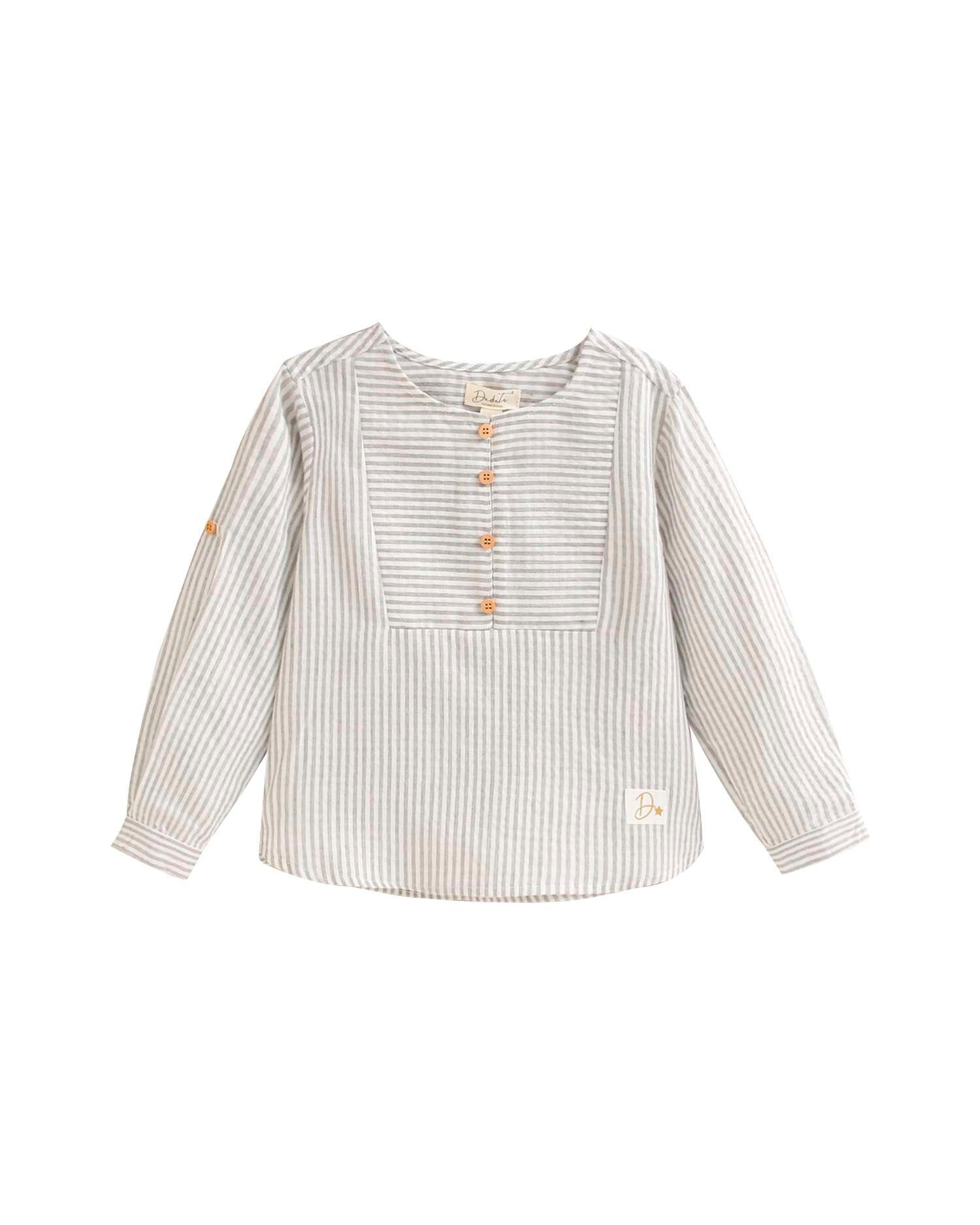 Camisa Infantil de Manga Comprida com Estampado Às Riscas Branco-2