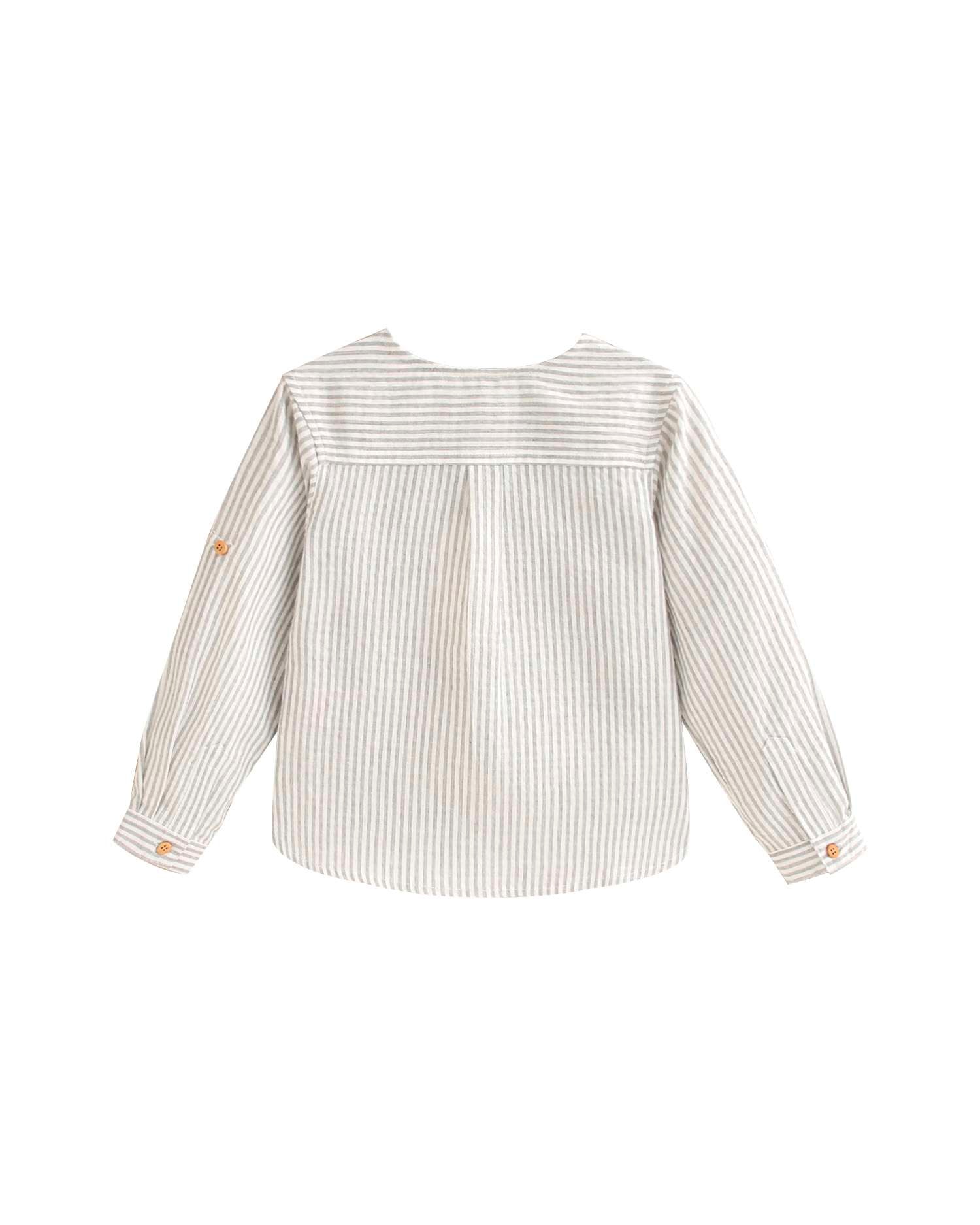 Camisa Infantil de Manga Comprida com Estampado Às Riscas Branco-3
