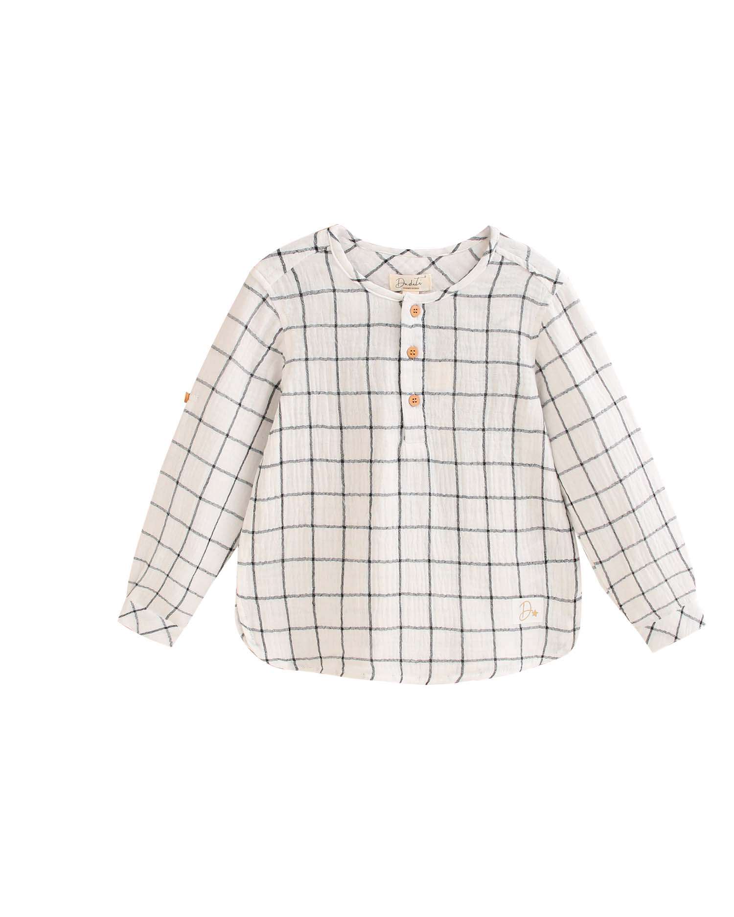 Camisa Infantil de Manga Comprida com Estampado Aos Quadrados Dadati Branco-1