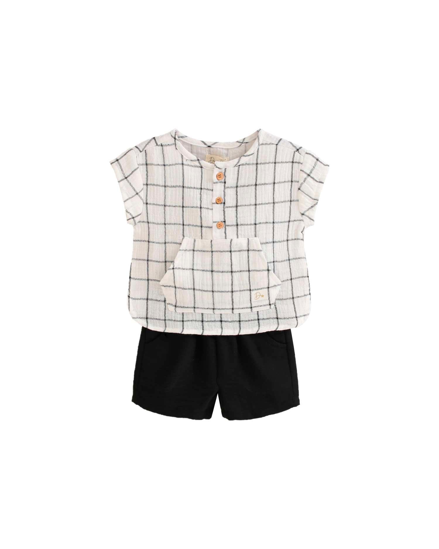Conjunto para Bebé de Camisa Aos Quadrados e Calções Lisos Dadati Preto-1