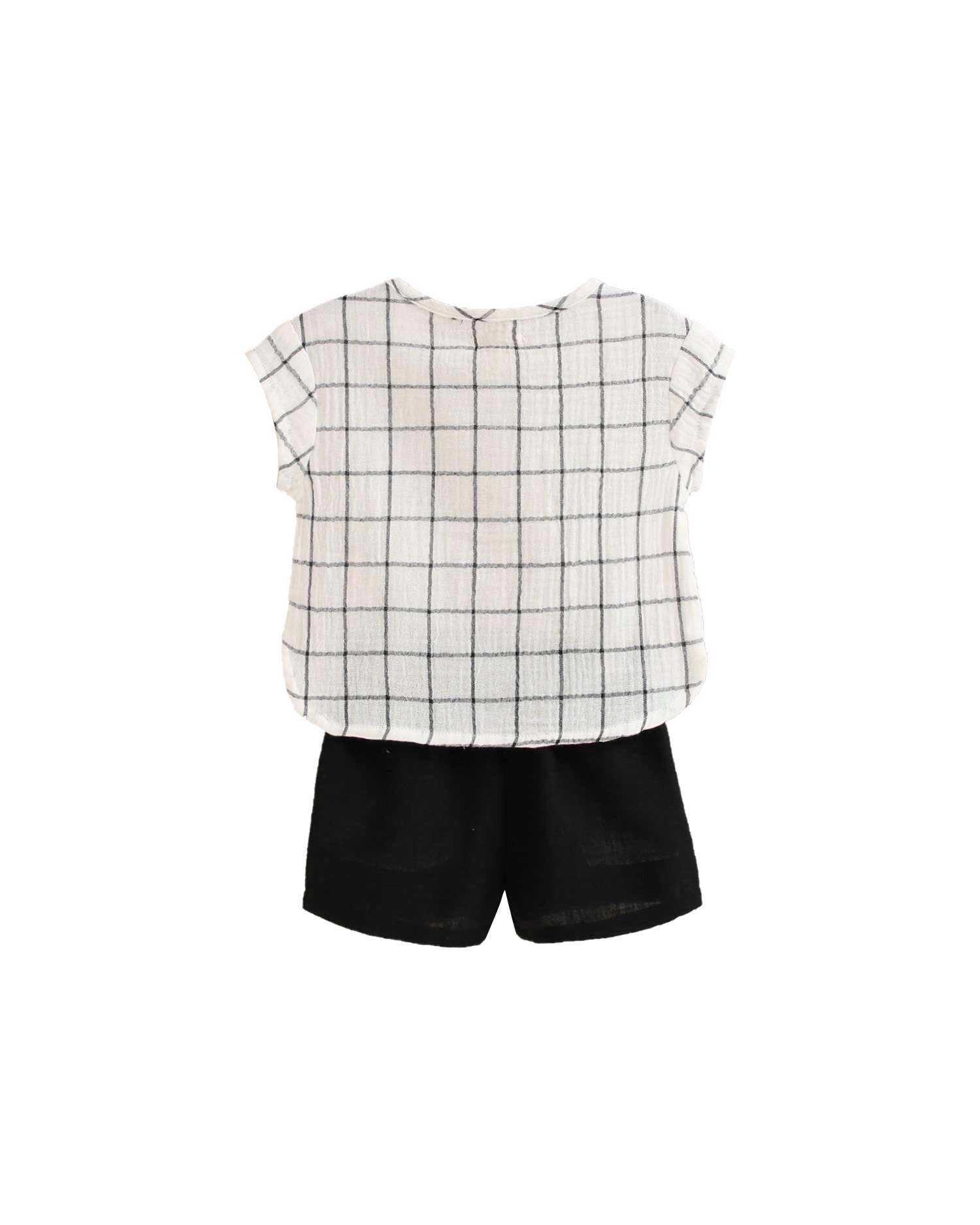 Conjunto para Bebé de Camisa Aos Quadrados e Calções Lisos Dadati Preto-2