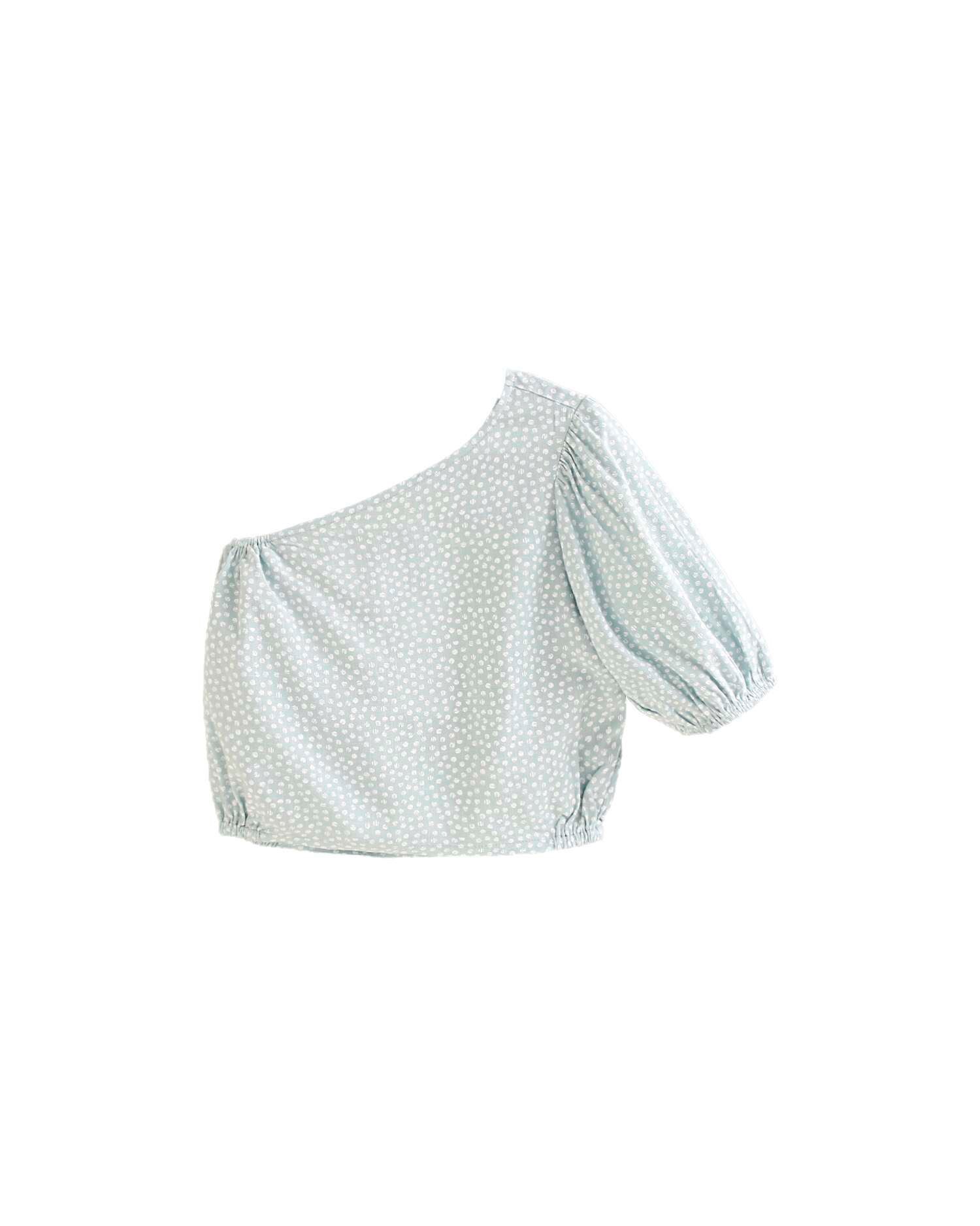 Top Infantil Assimétrico com Estampado de Bolinhas Turquesa-2