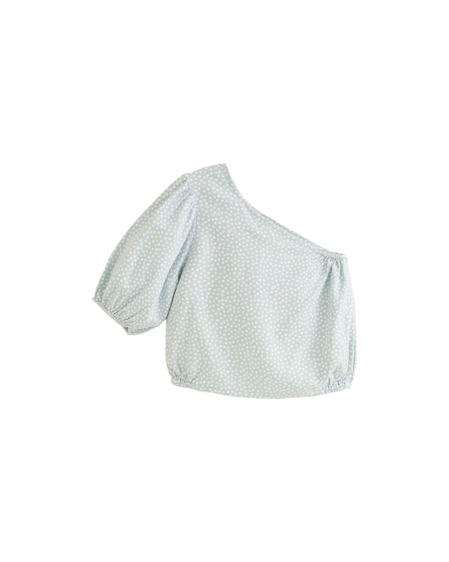 Top Infantil Assimétrico com Estampado de Bolinhas Turquesa-3