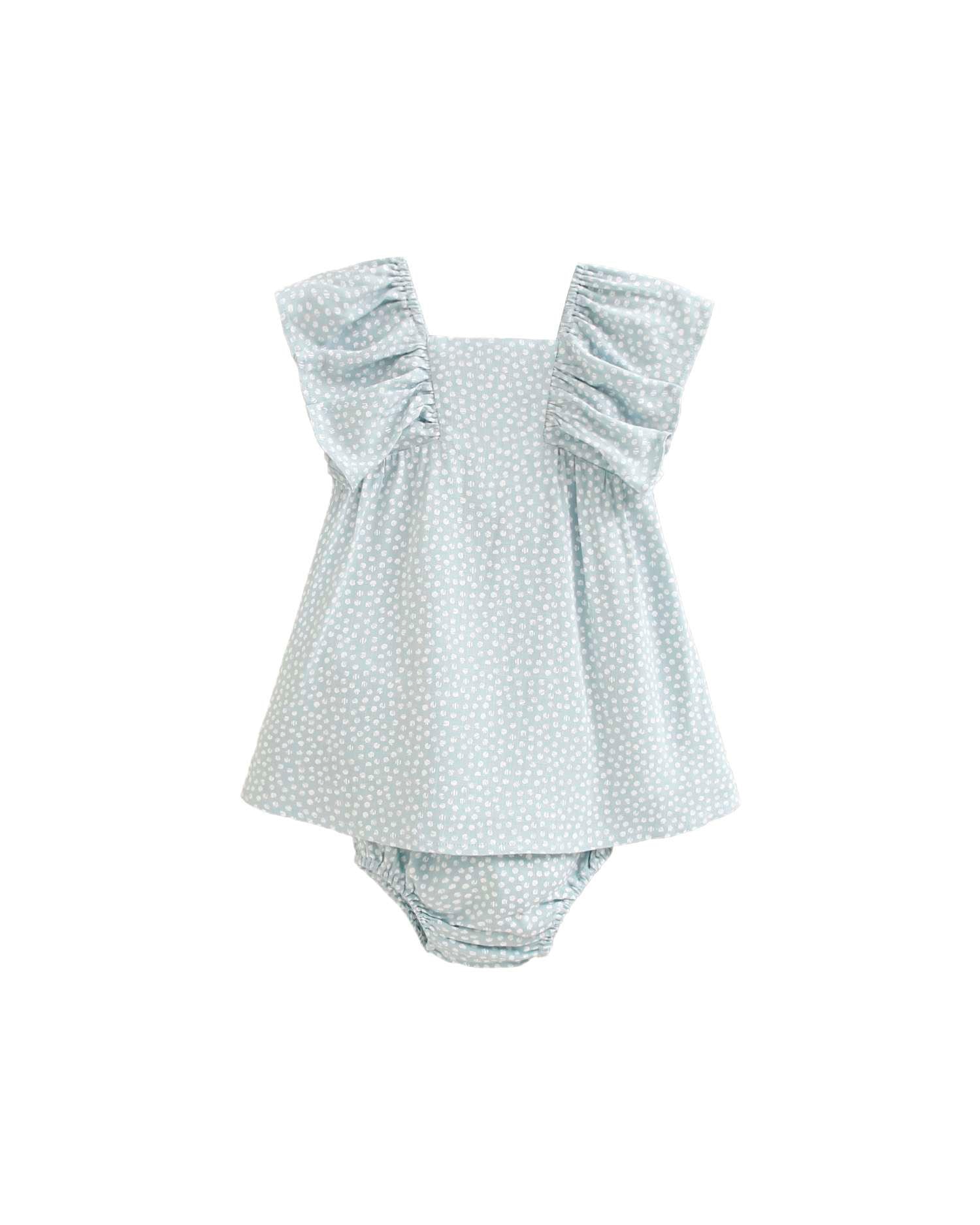 Vestido para Bebé de Bolinhas com Gola em Conjunto Azul-turquesa-1