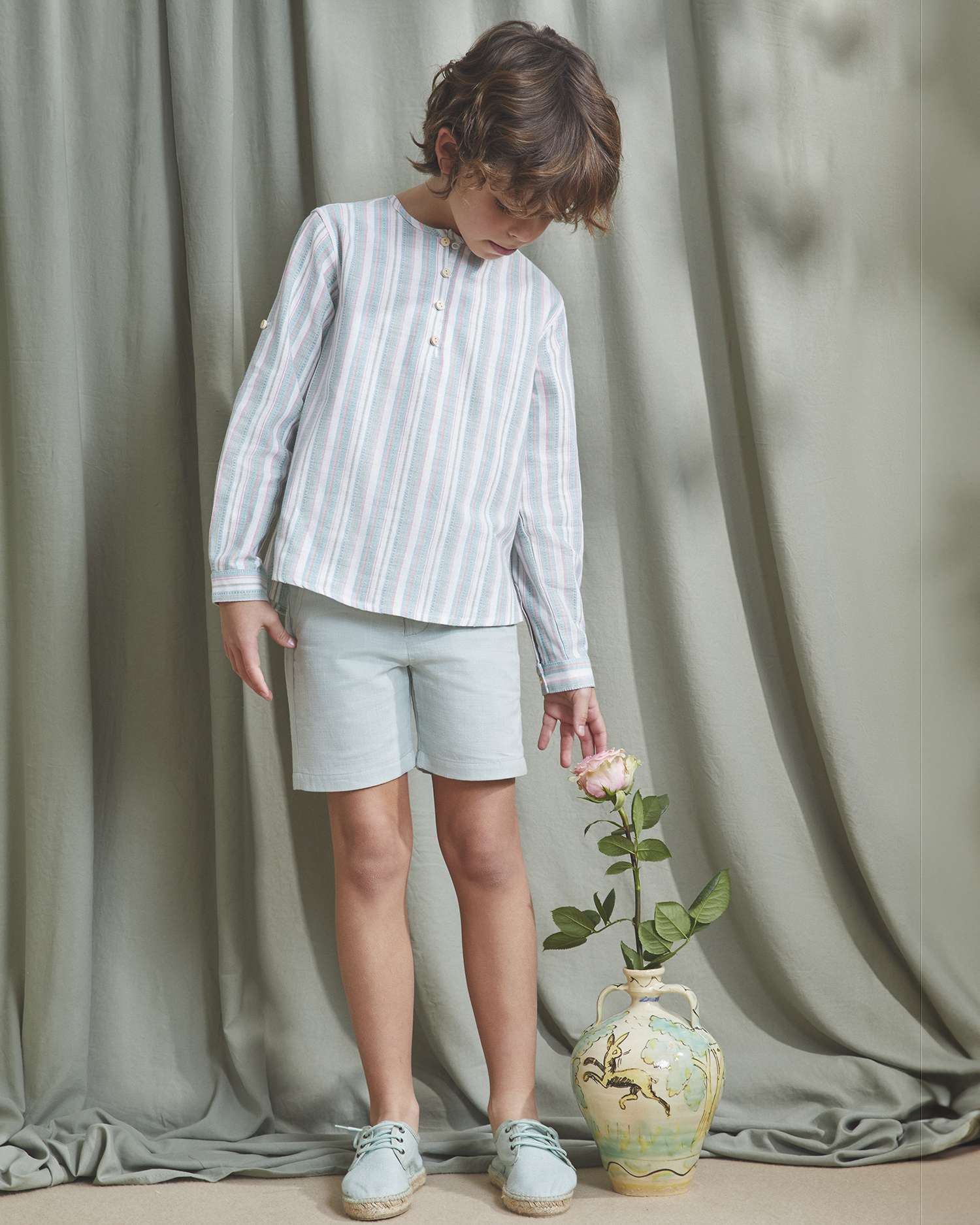 Camisa Infantil Às Riscas de Manga Comprida Dadati Branco-1
