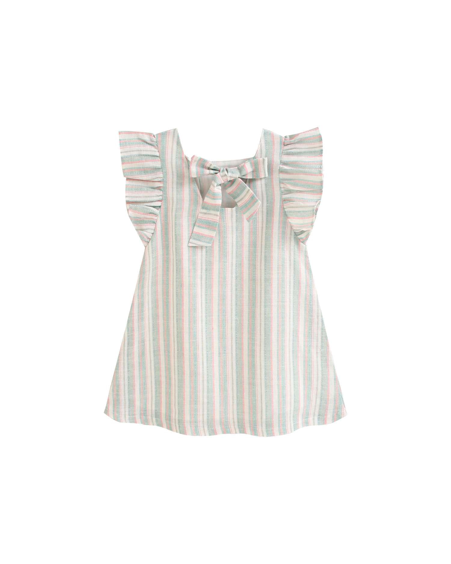 Vestido Infantil com Estampado Às Riscas e Laço nas Costas Dadati Branco-3