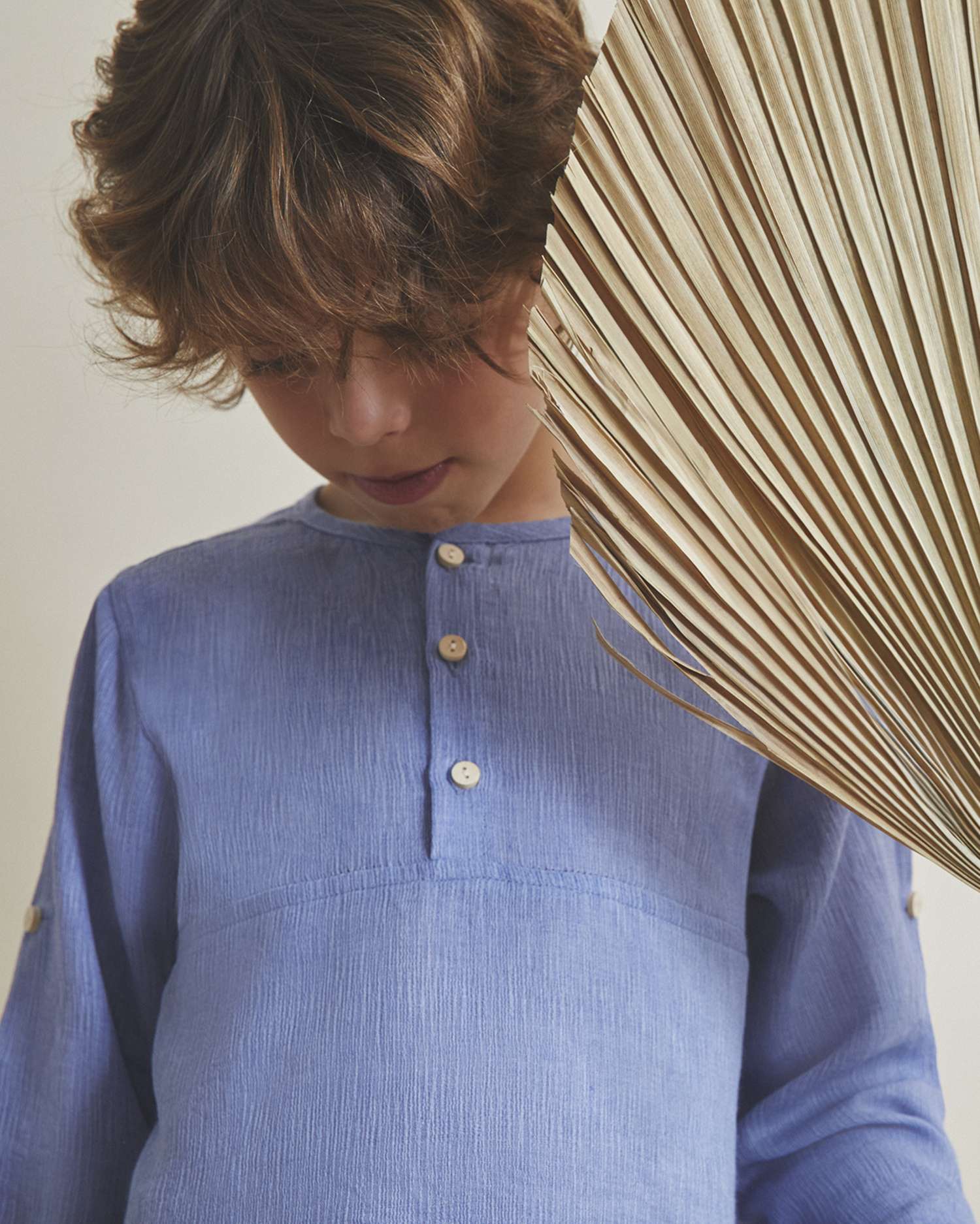 Camisa Infantil em Bambula de Manga Comprida Azul-2