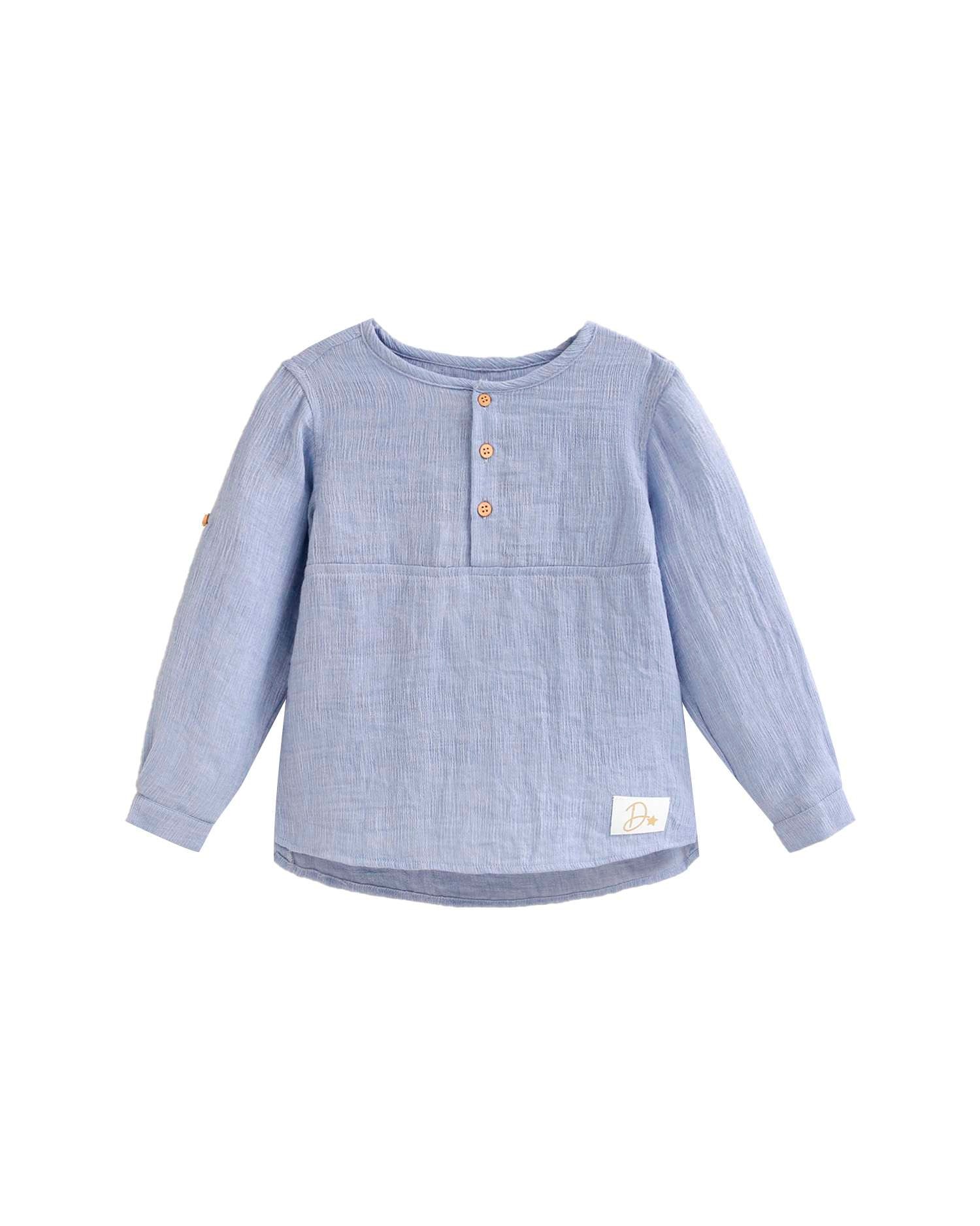 Camisa Infantil em Bambula de Manga Comprida Azul-3