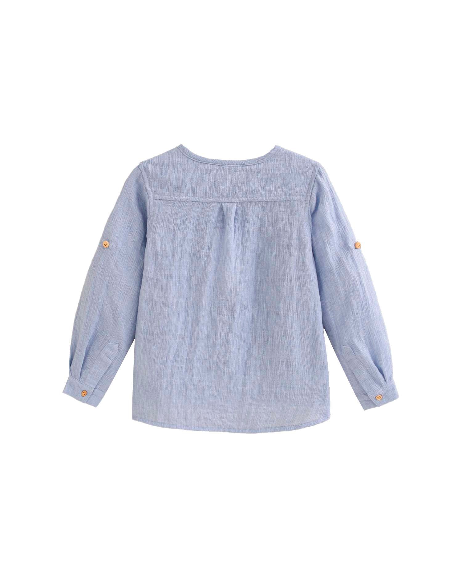 Camisa Infantil em Bambula de Manga Comprida Azul-4