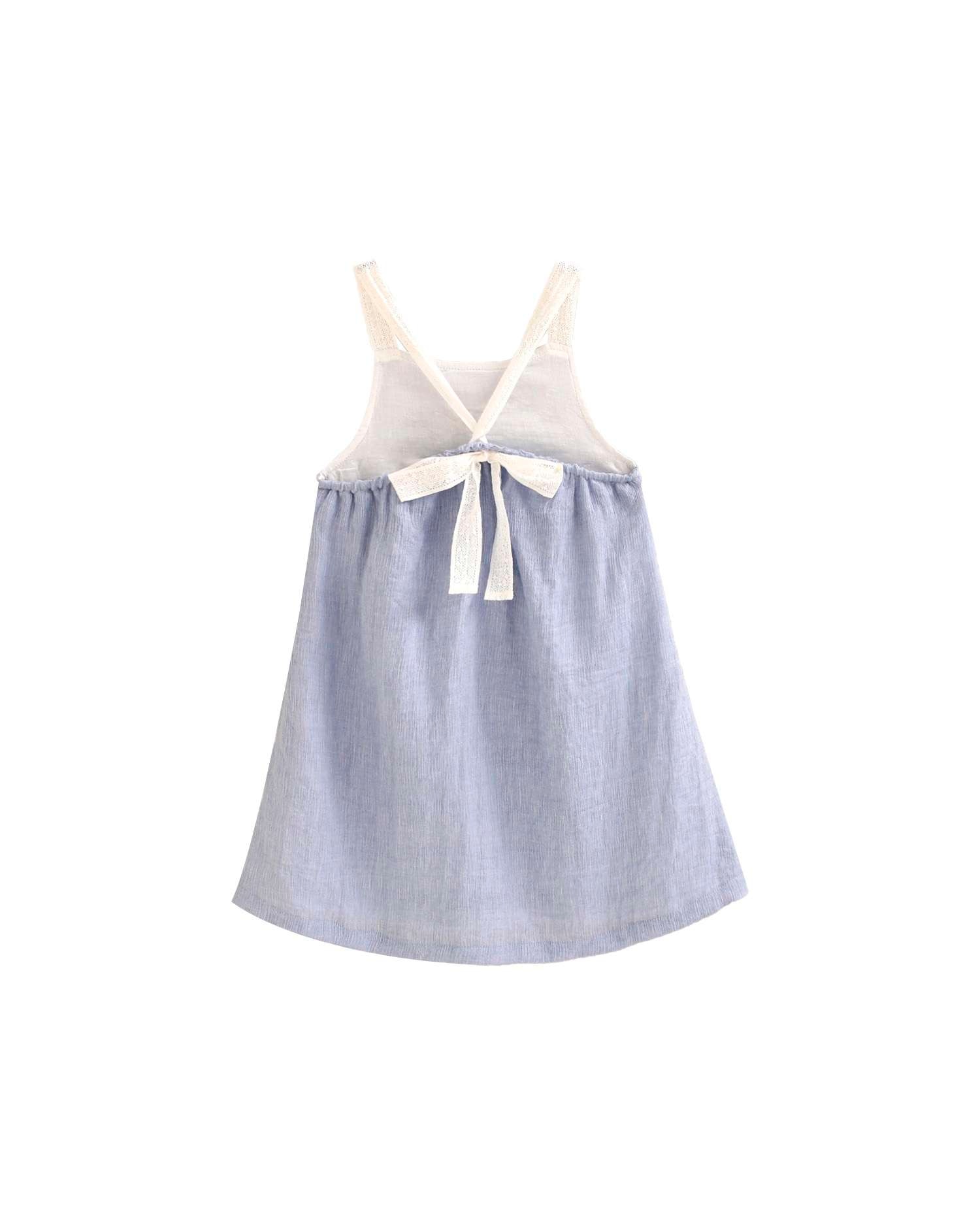 Vestido Infantil de Alças com Bordado de Peixe Dadati Azul claro / azul marinho-3