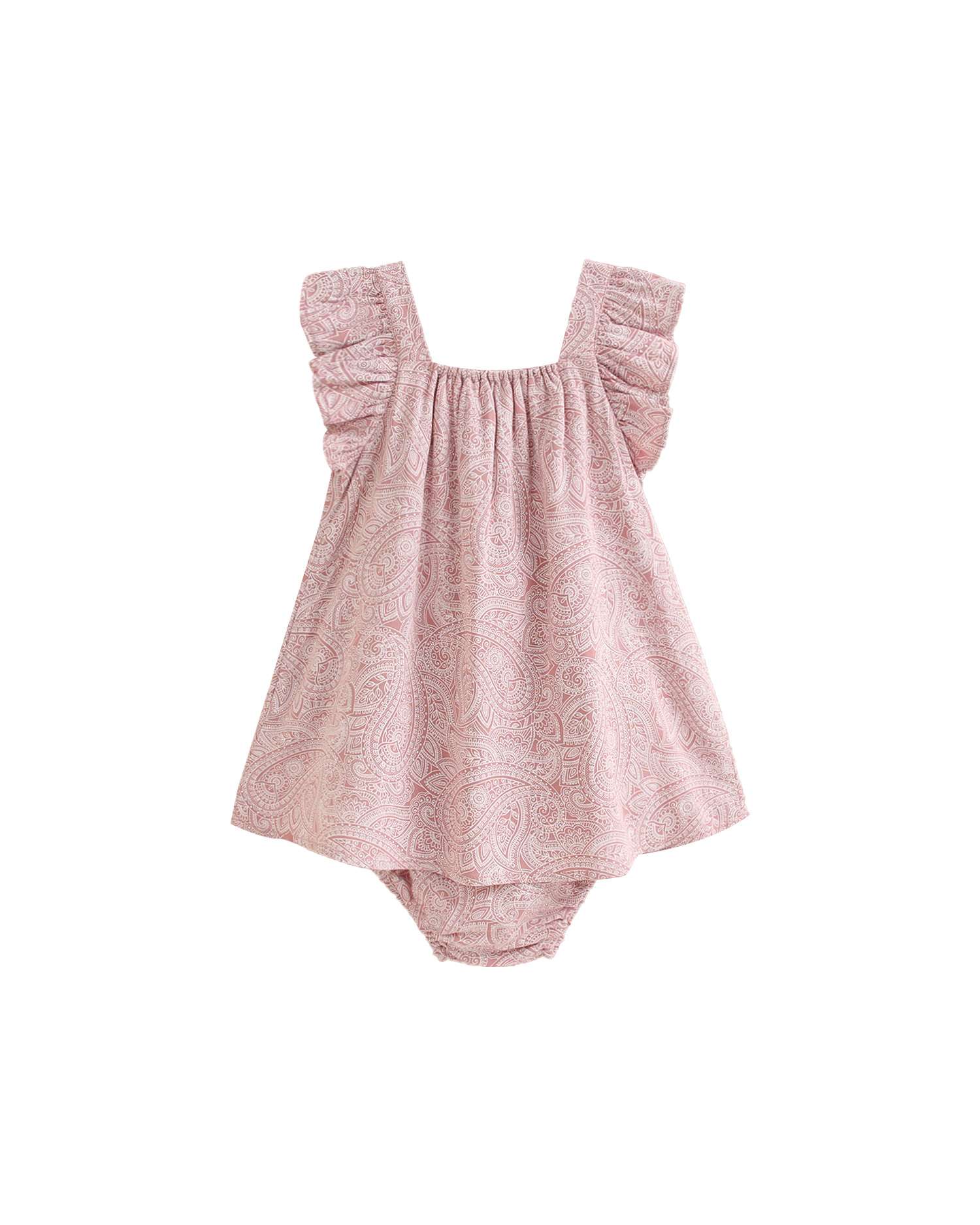 Vestido para Bebé com Estampado Paisley e Gola em Conjunto Rosa-pastel-2