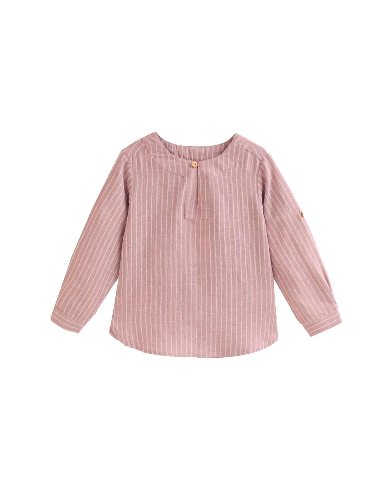 Camisa Infantil de Manga Comprida com Estampado Às Riscas Lilás-2
