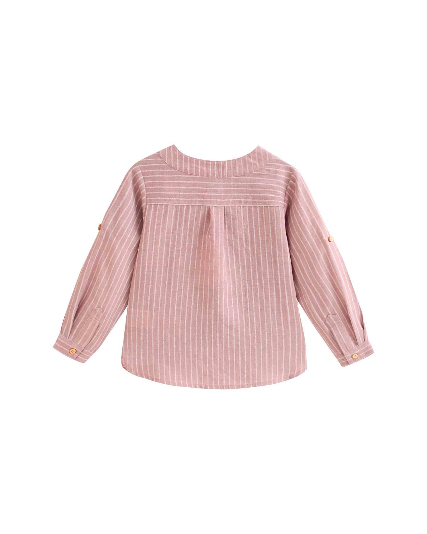 Camisa Infantil de Manga Comprida com Estampado Às Riscas Lilás-3