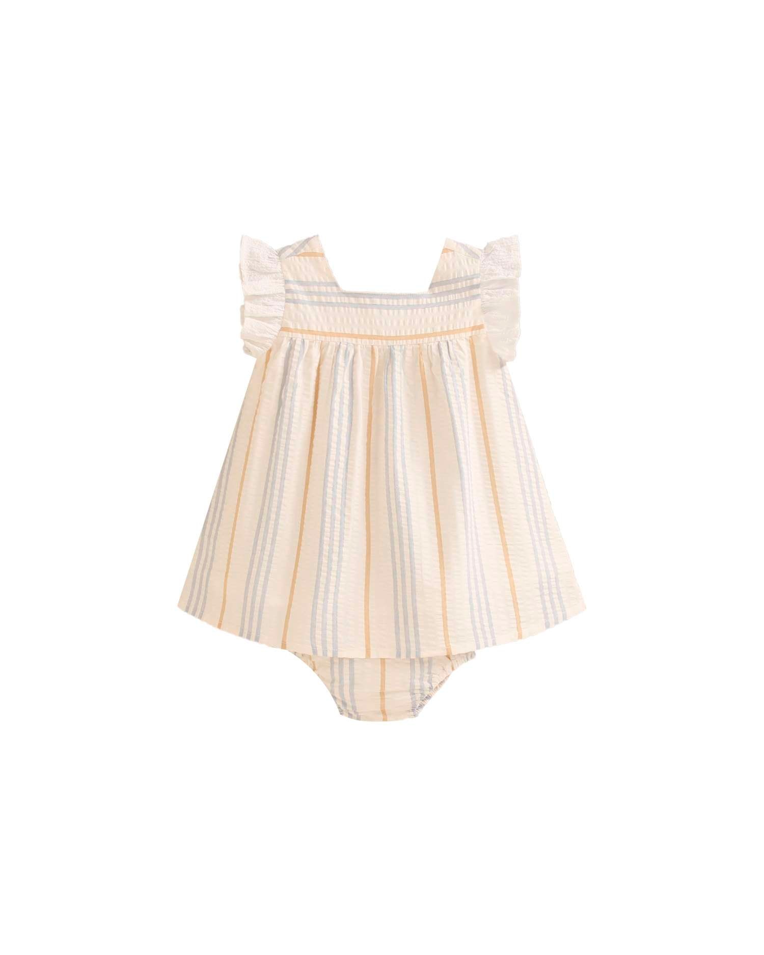 Vestido para Bebé Às Riscas com Gola em Conjunto Dadati Cru-1