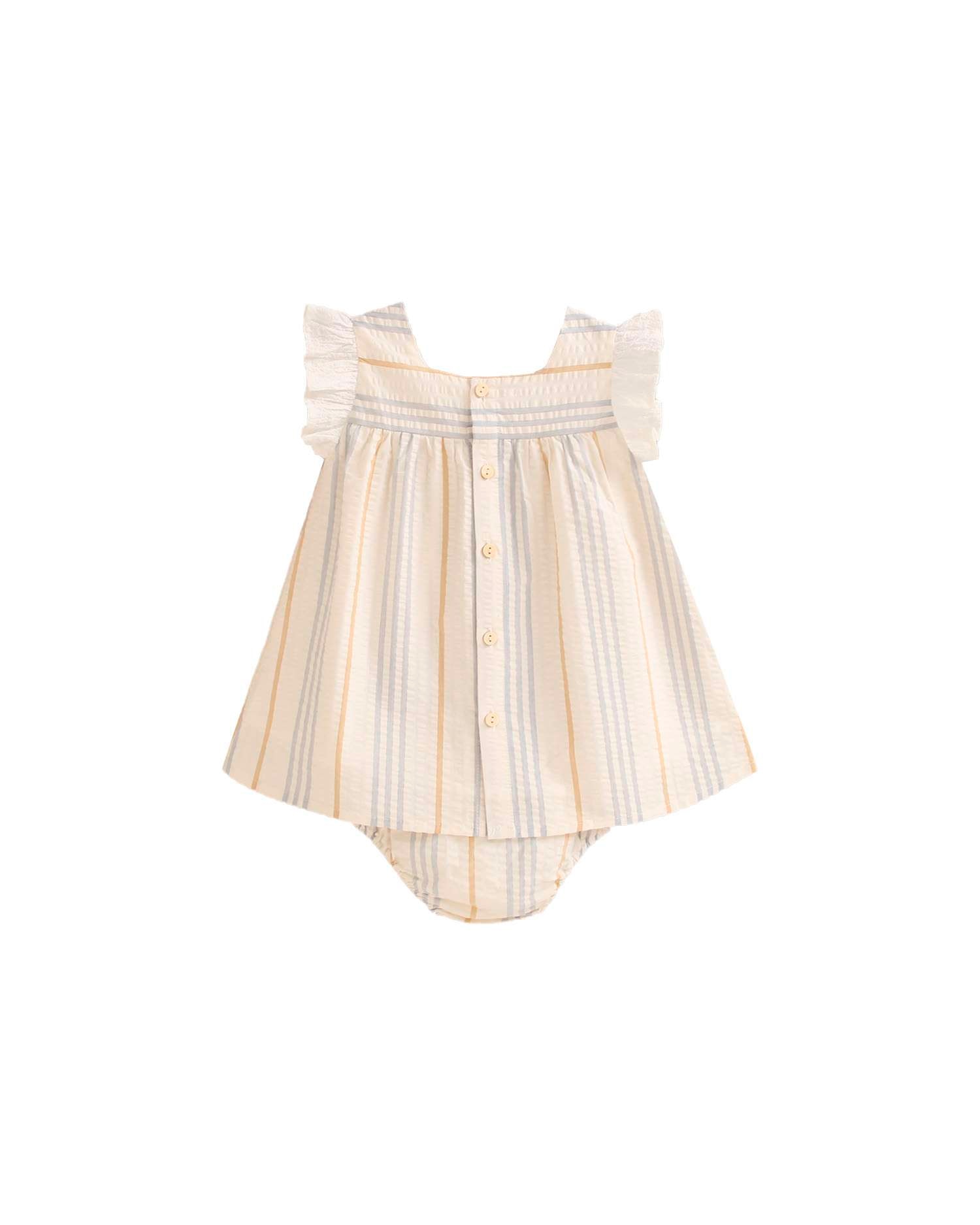 Vestido para Bebé Às Riscas com Gola em Conjunto Cru-2