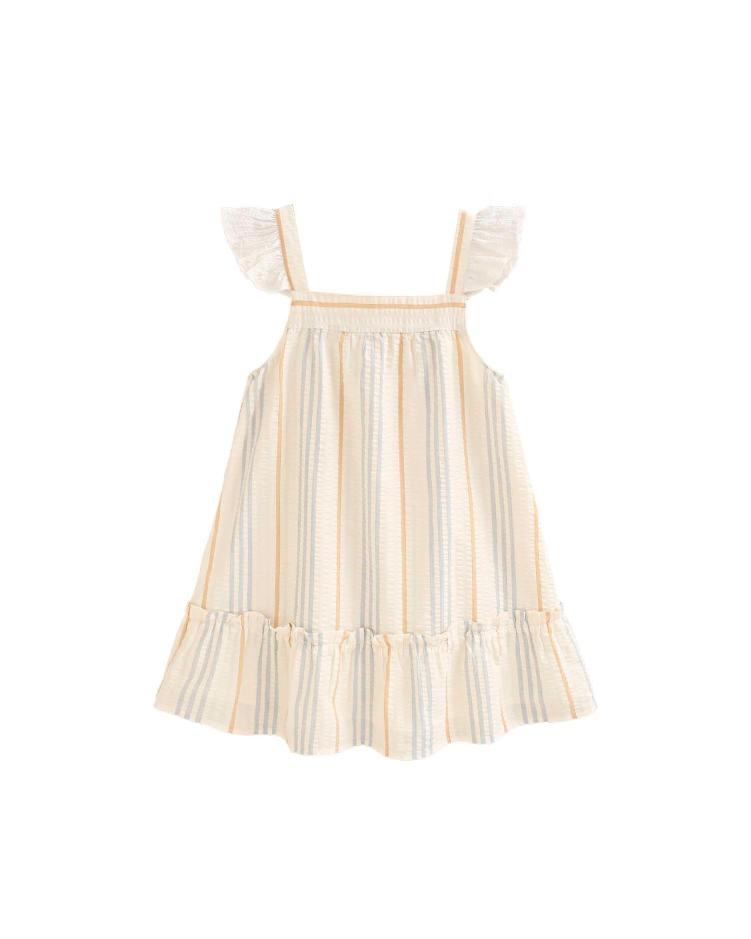 Vestido Infantil com Folhos e Estampado Às Riscas Branco-2