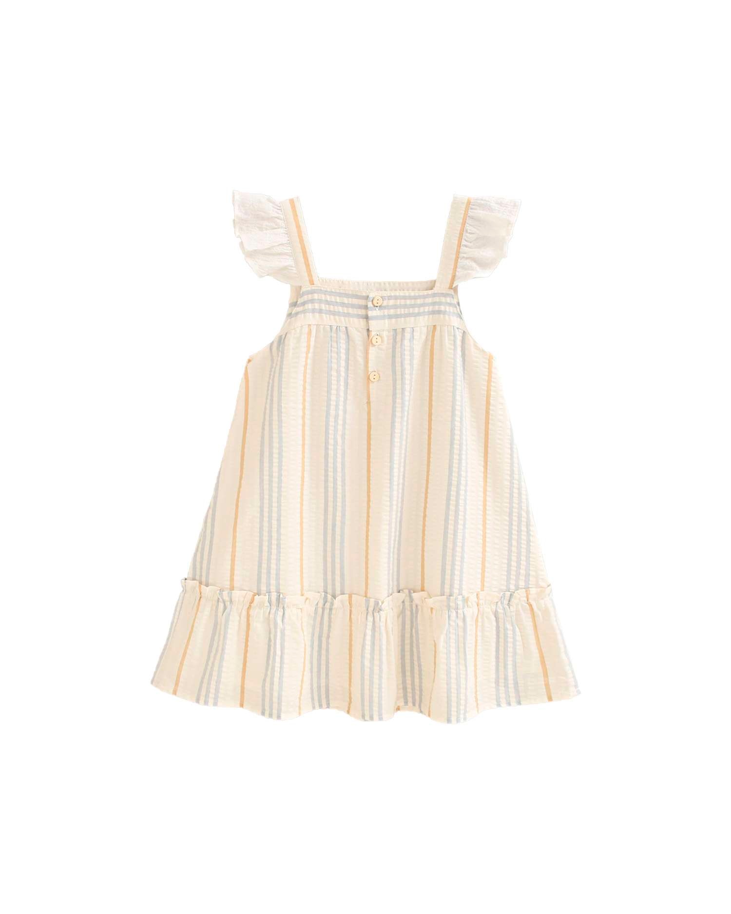 Vestido Infantil com Folhos e Estampado Às Riscas Branco-3