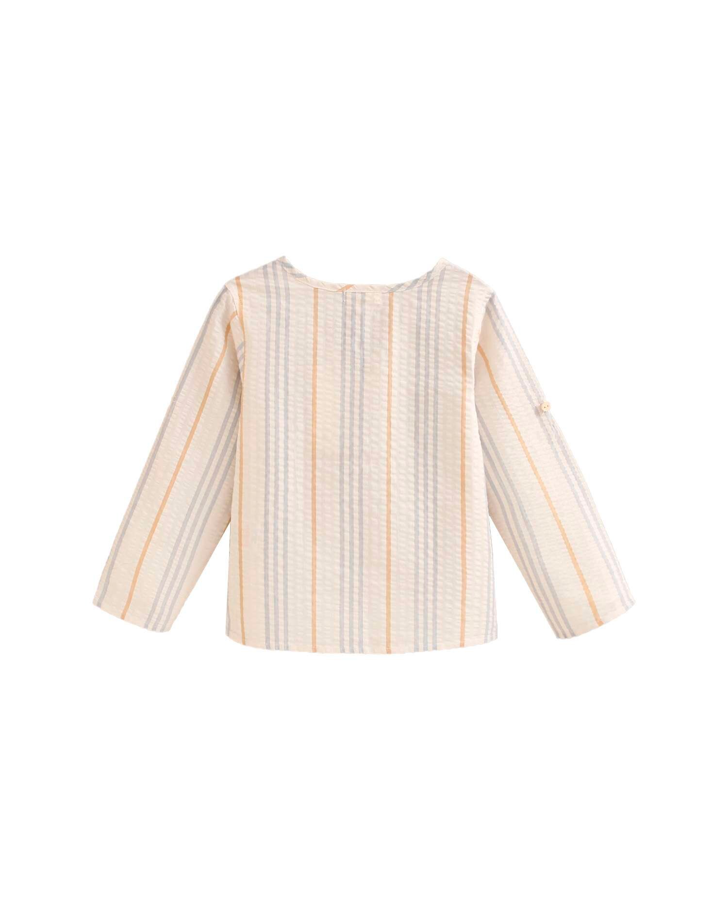 Camisa Infantil de Manga Comprida com Estampado Às Riscas Dadati Branco-3