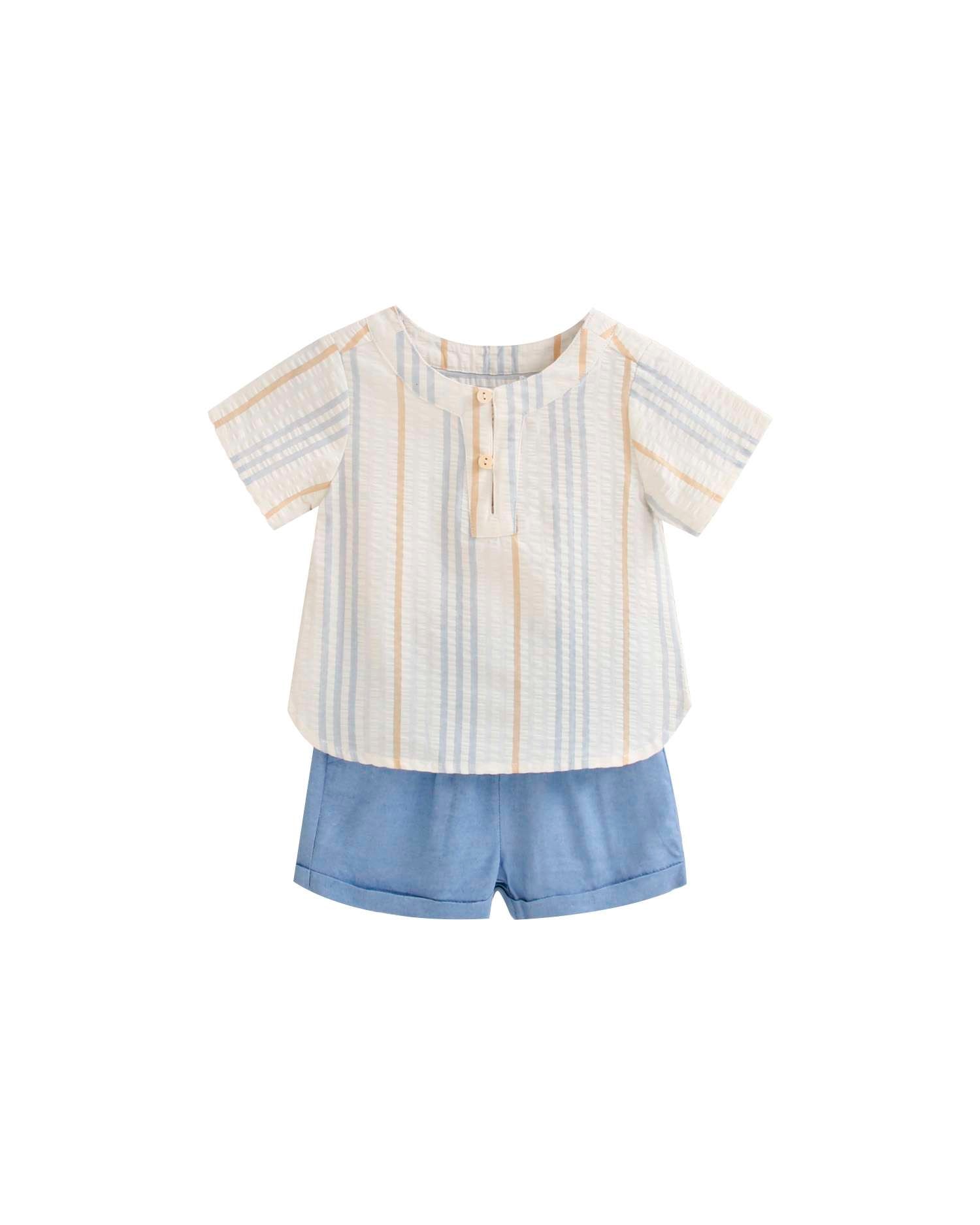 Conjunto para Bebé de Camisa Às Riscas e Calções Lisos Azul-claro-1
