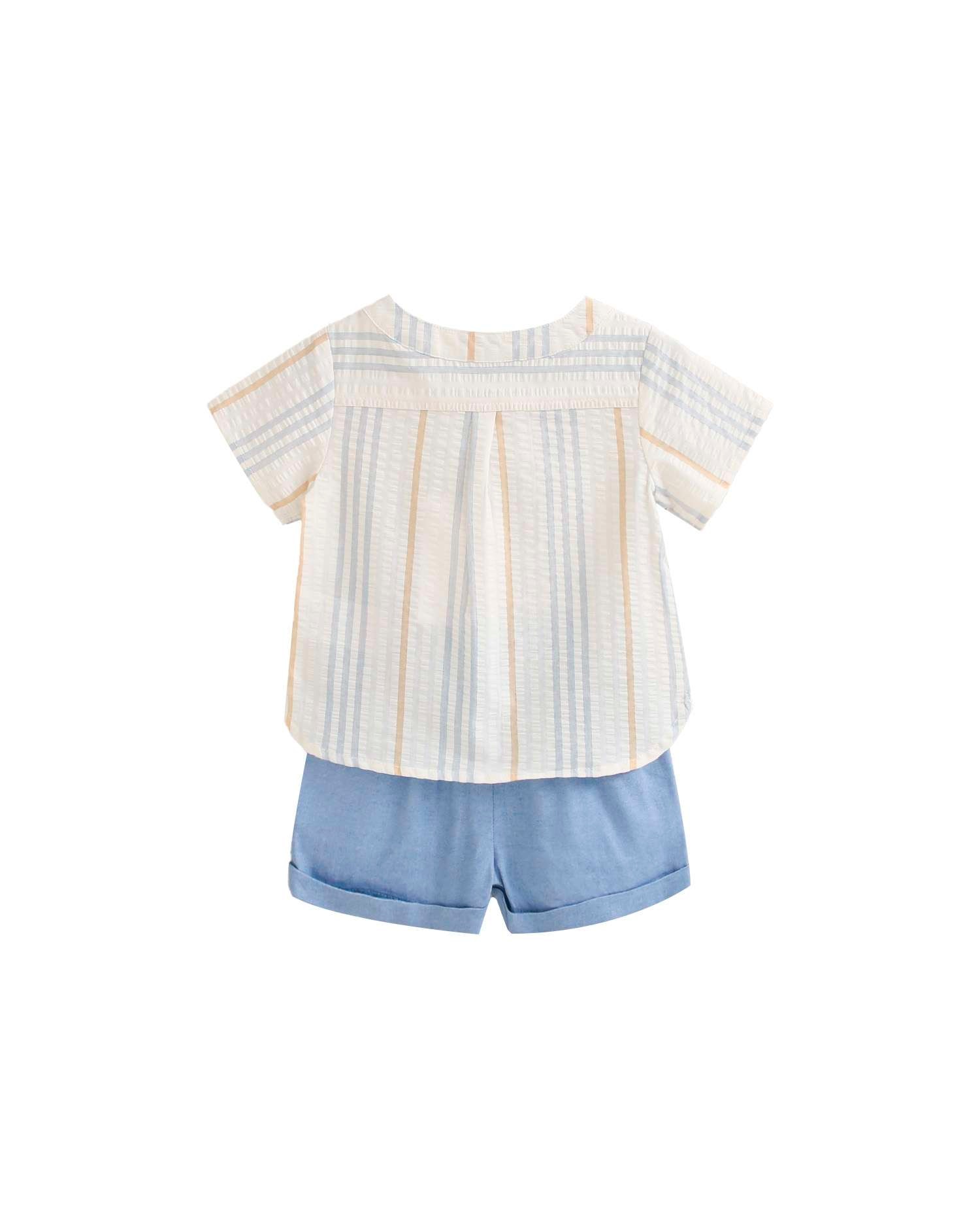 Conjunto para Bebé de Camisa Às Riscas e Calções Lisos Azul-claro-2