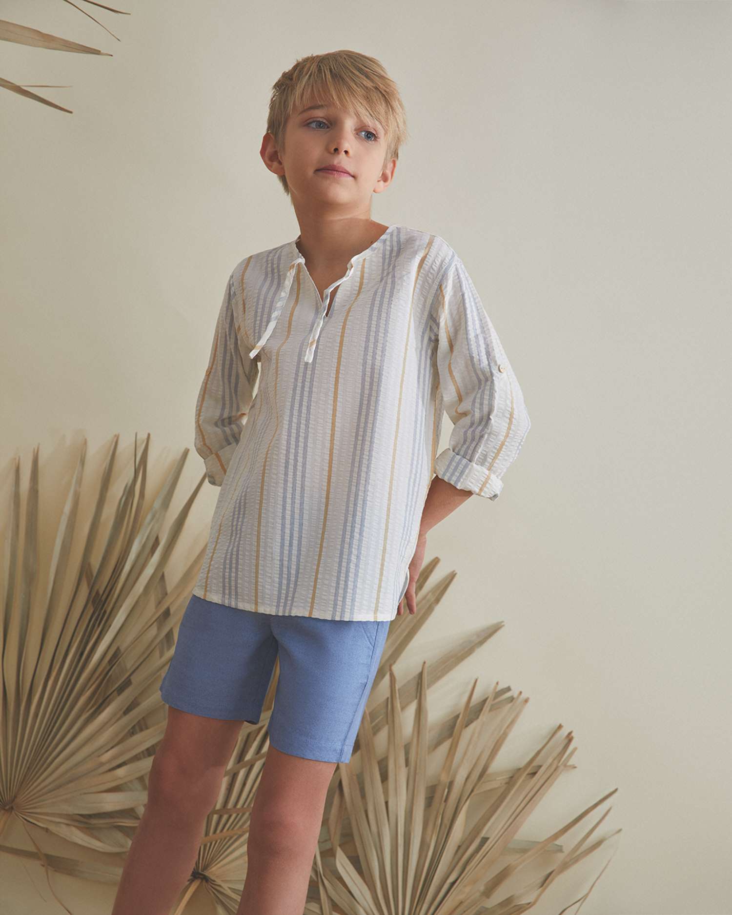 Bermudas Lisa Infantil com Cintura Ajustável Azul-1