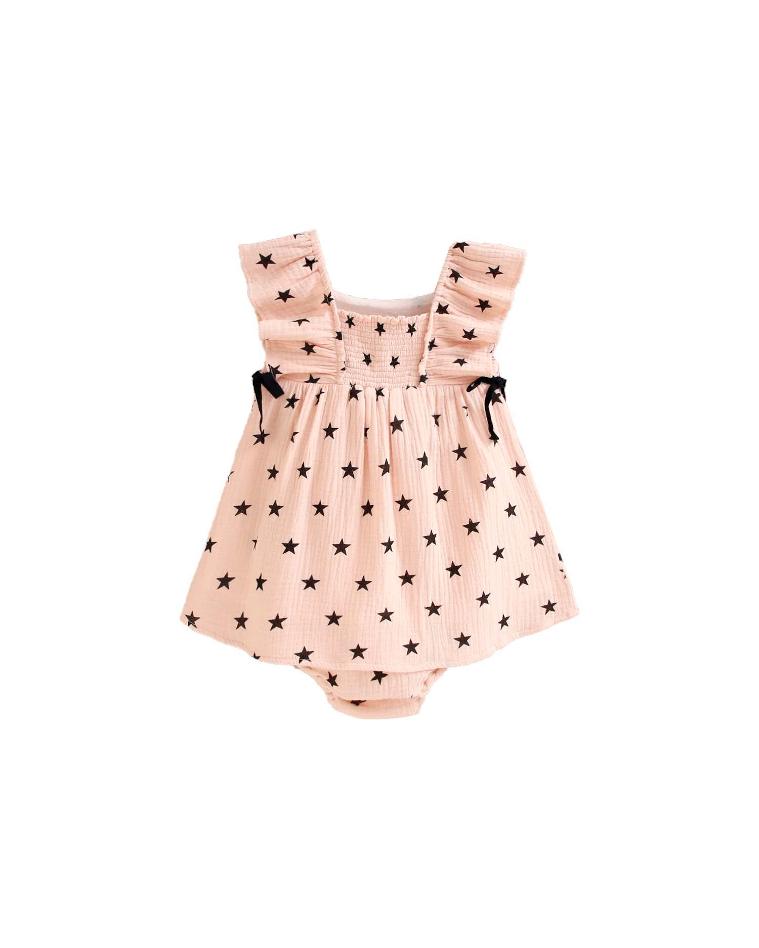 Vestido para Bebé com Estampado de Estrelas e Gola em Conjunto Rosa / Preto-2