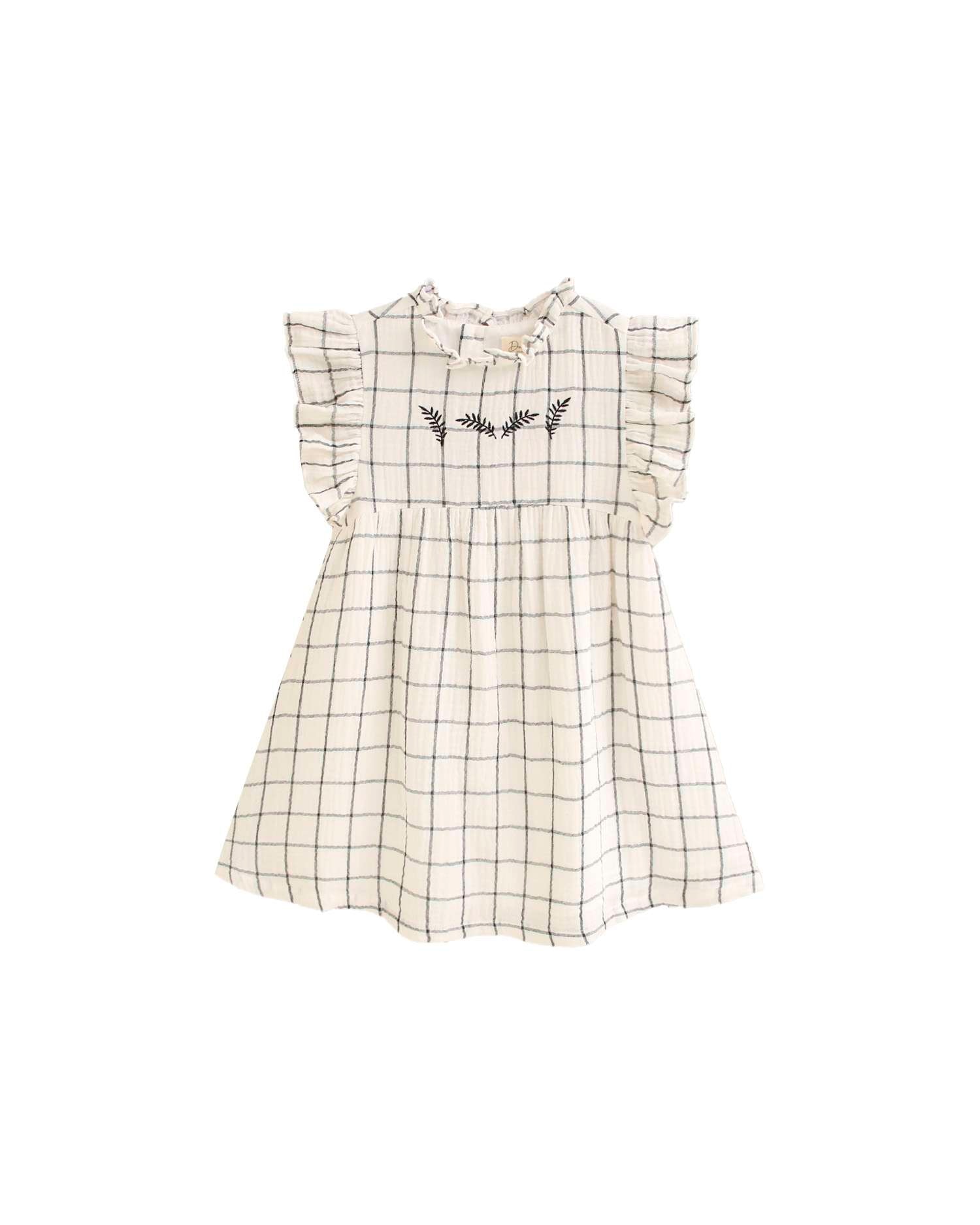 Vestido Infantil Aos Quadrados com Detalhe Bordado Preto-2