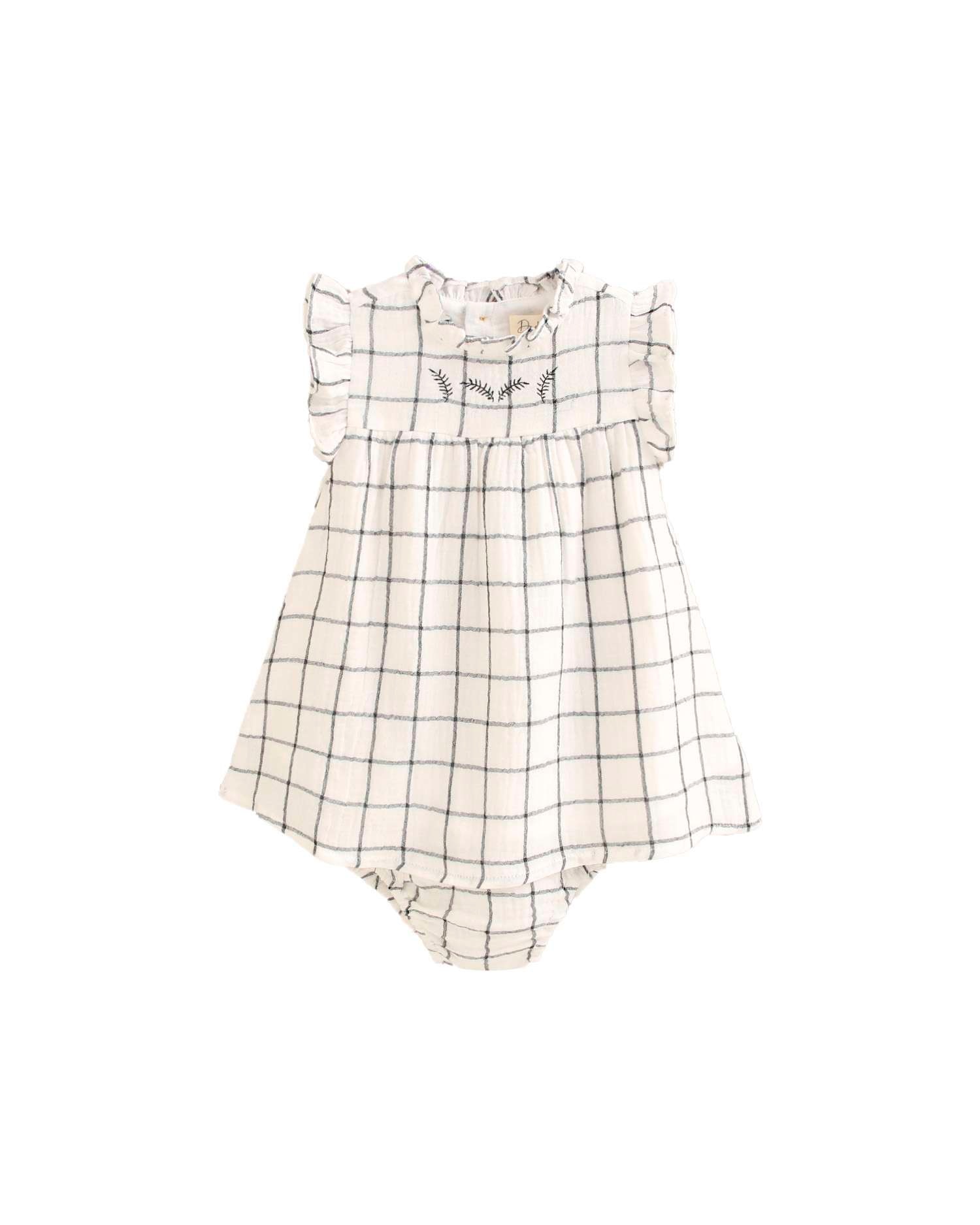 Vestido para Bebé com Estampado Aos Quadrados e Gola em Conjunto Dadati Branco-1