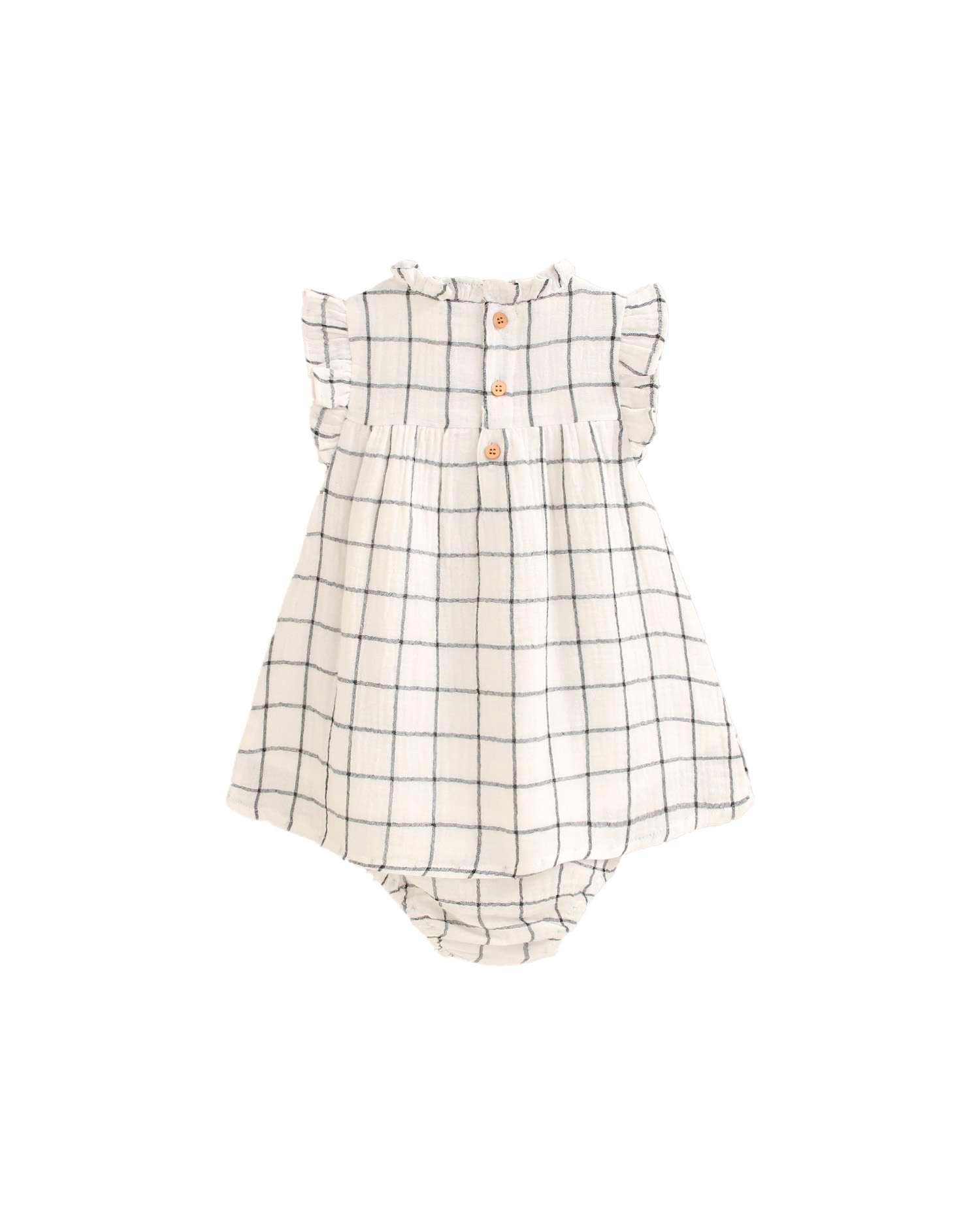 Vestido para Bebé com Estampado Aos Quadrados e Gola em Conjunto Dadati Branco-2