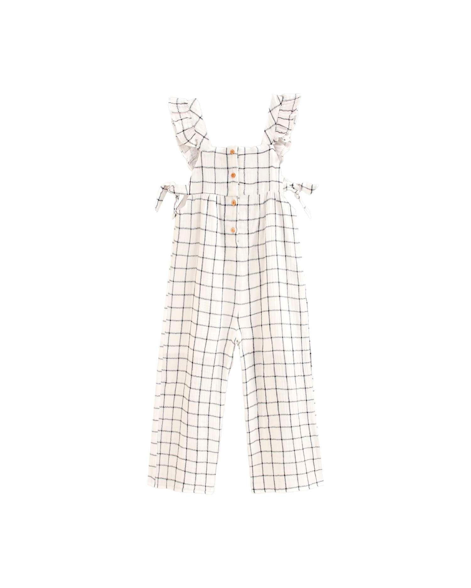 Macacão Infantil Comprido com Estampado Aos Quadrados Branco-1