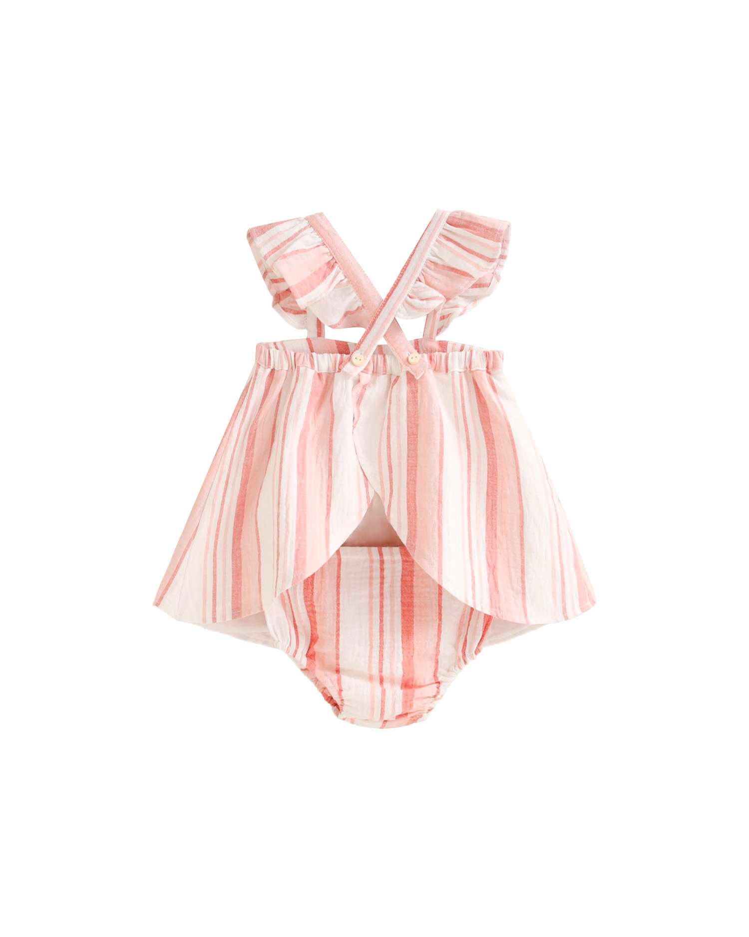 Vestido para Bebé Às Riscas com Gola em Conjunto Dadati Coral-2
