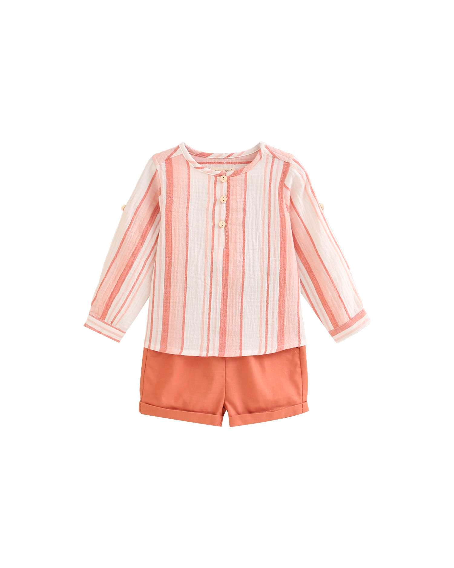 Conjunto para Bebé de Camisa Às Riscas e Calções Coral-1