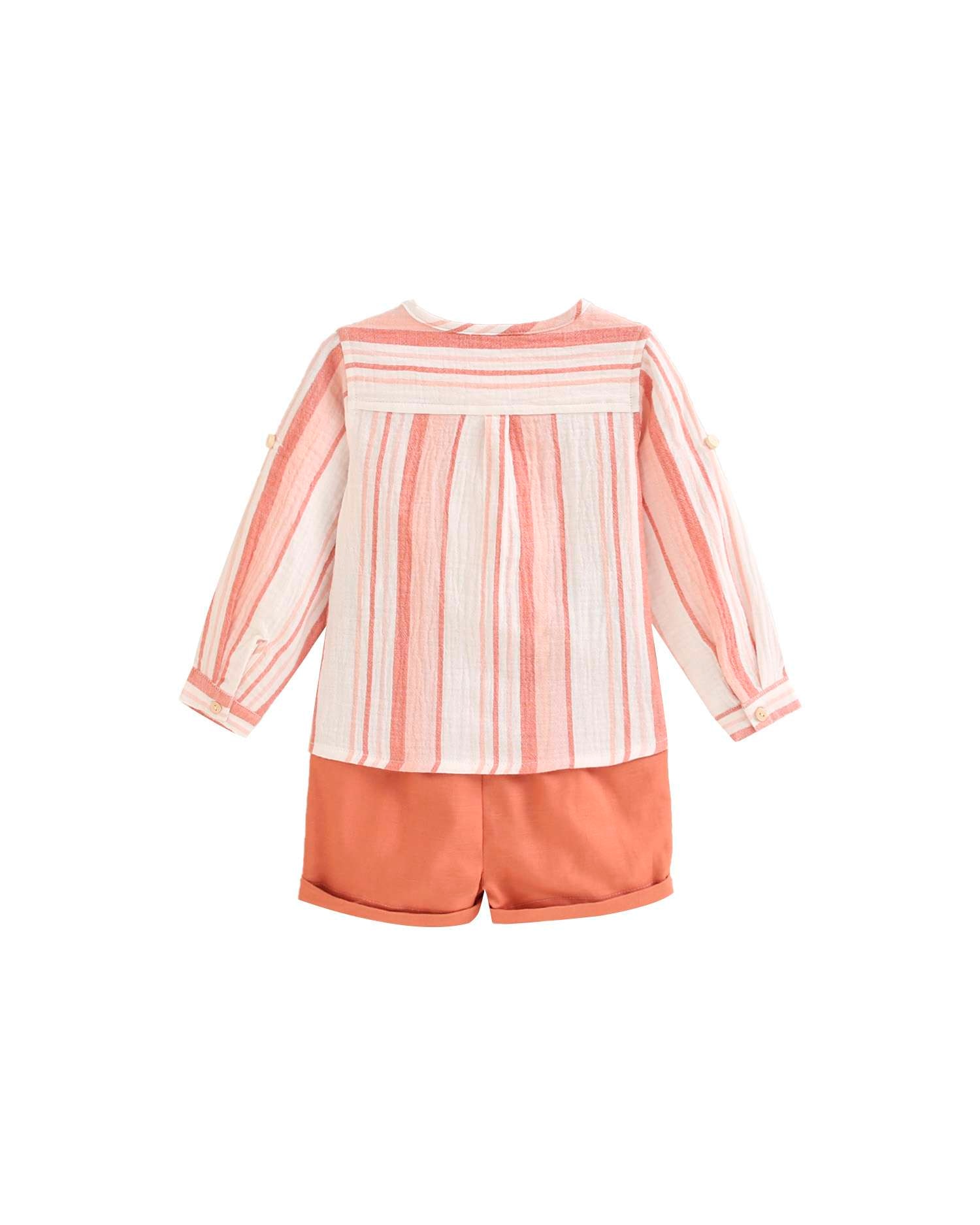 Conjunto para Bebé de Camisa Às Riscas e Calções Coral-2