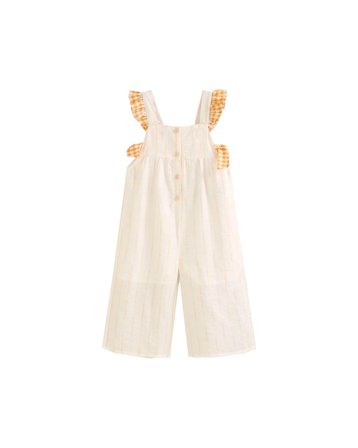 Macacão Infantil com Apliques Vichy em Contraste Mostarda-2