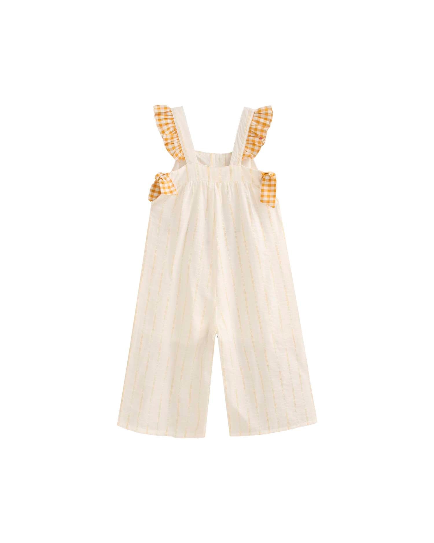 Macacão Infantil com Apliques Vichy em Contraste Mostarda-3