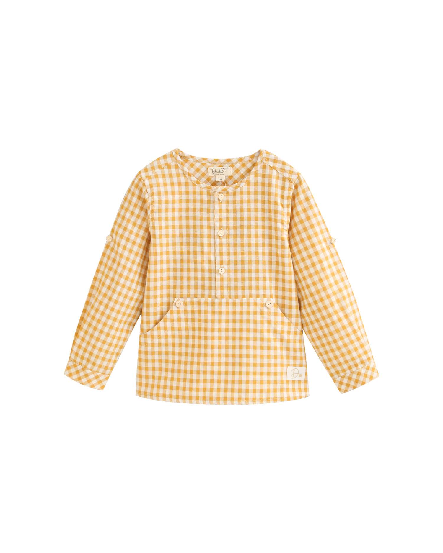Camisa Infantil Tipo Canguru Aos Quadrados Vichy Amarelo-2