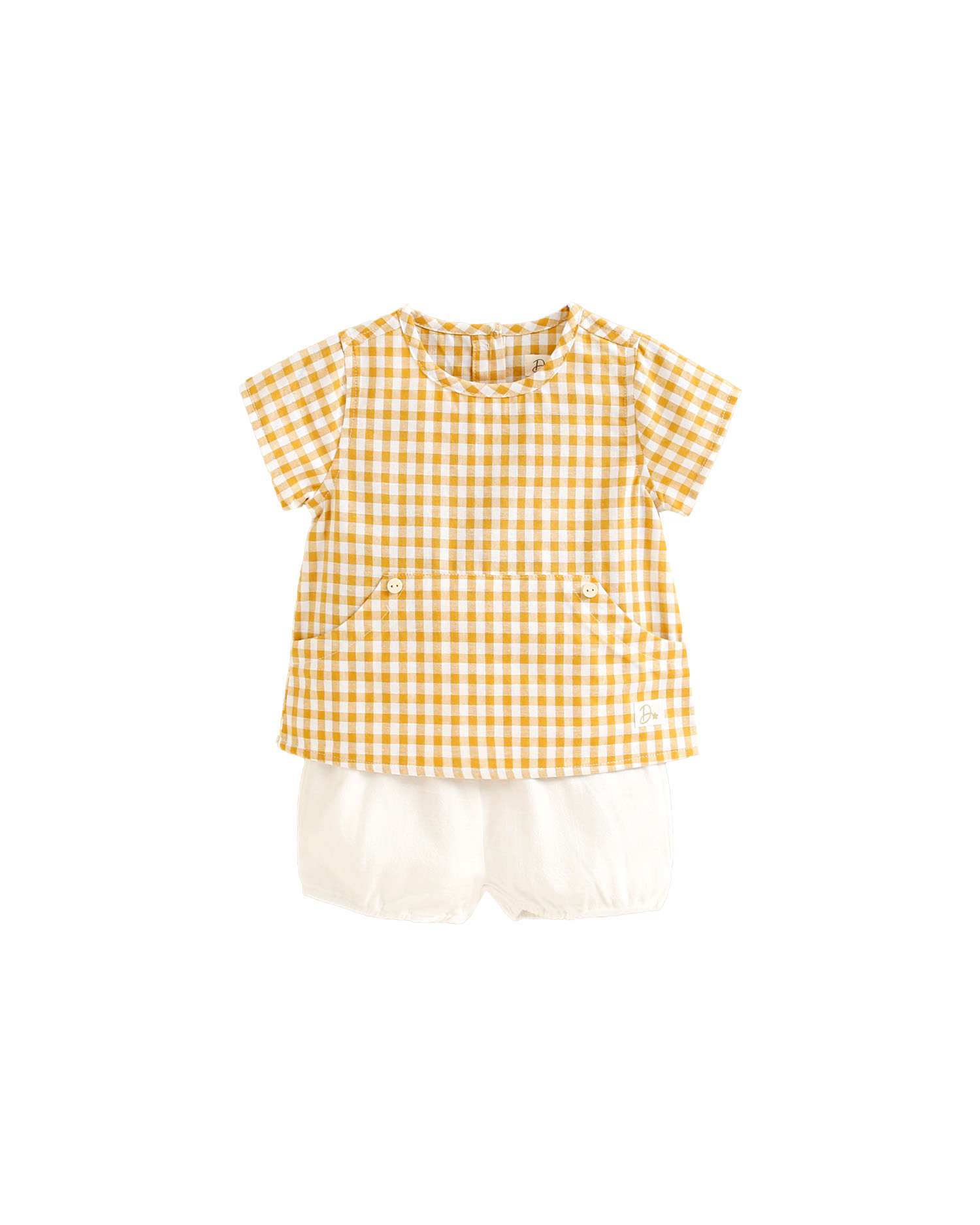 Conjunto para Bebé de Camisa Vichy e Calções Lisos Dadati Mostarda-1